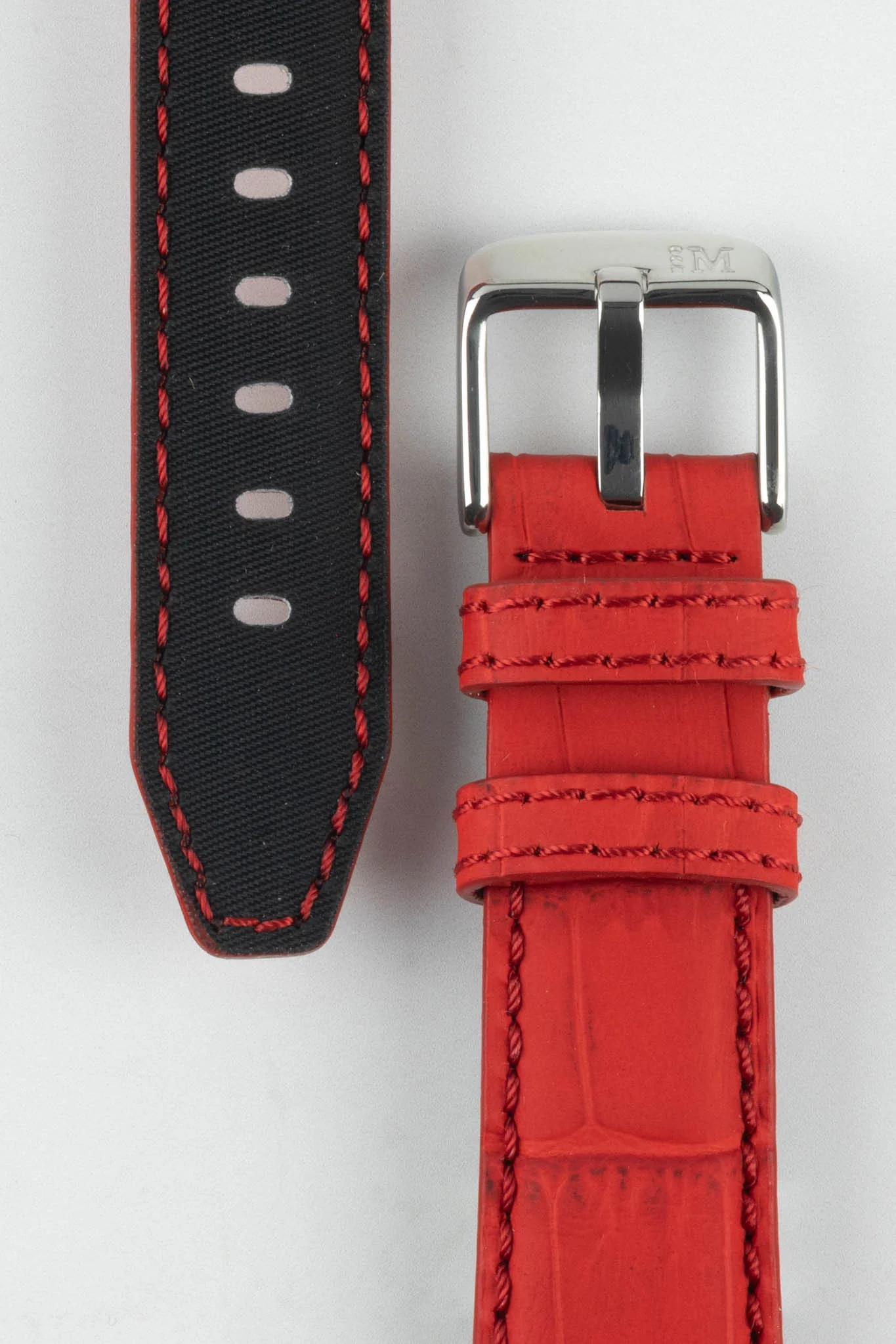 Morellato SOCCER Alligator-Embossed Calfskin Leather Watch Strap in RED - Image 3