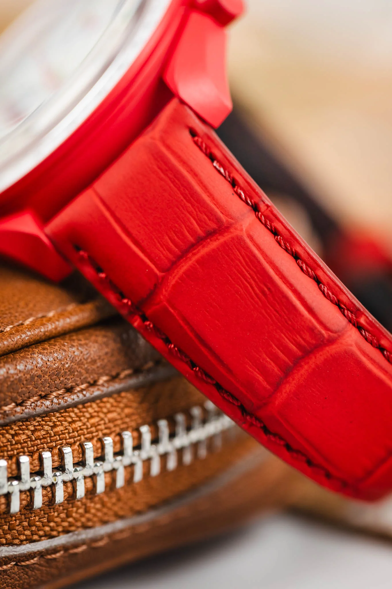 Morellato SOCCER Alligator-Embossed Calfskin Leather Watch Strap in RED - Image 6