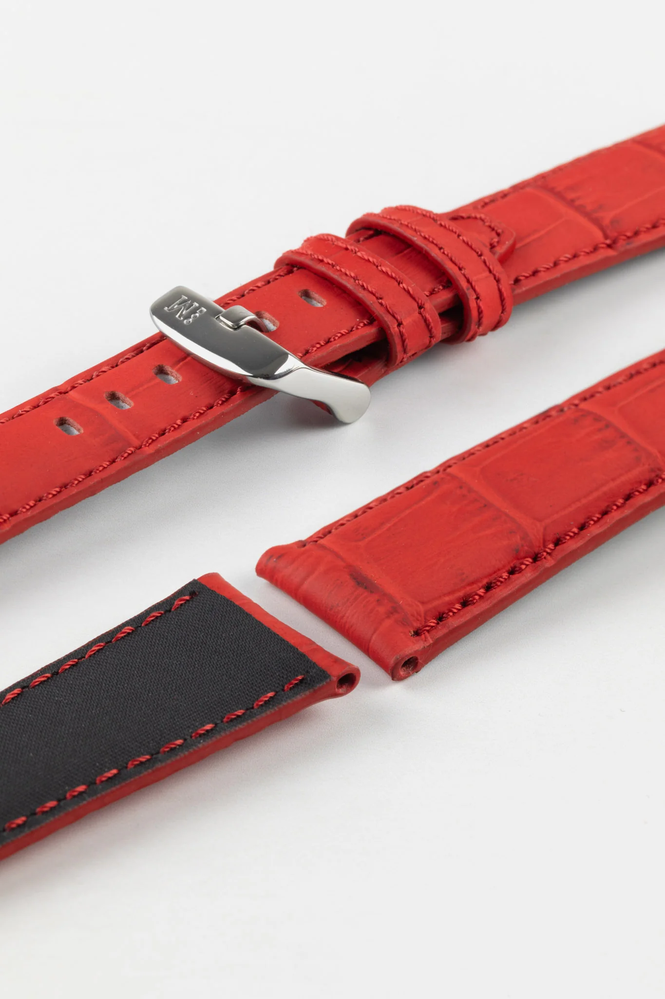 Morellato SOCCER Alligator-Embossed Calfskin Leather Watch Strap in RED - Image 7