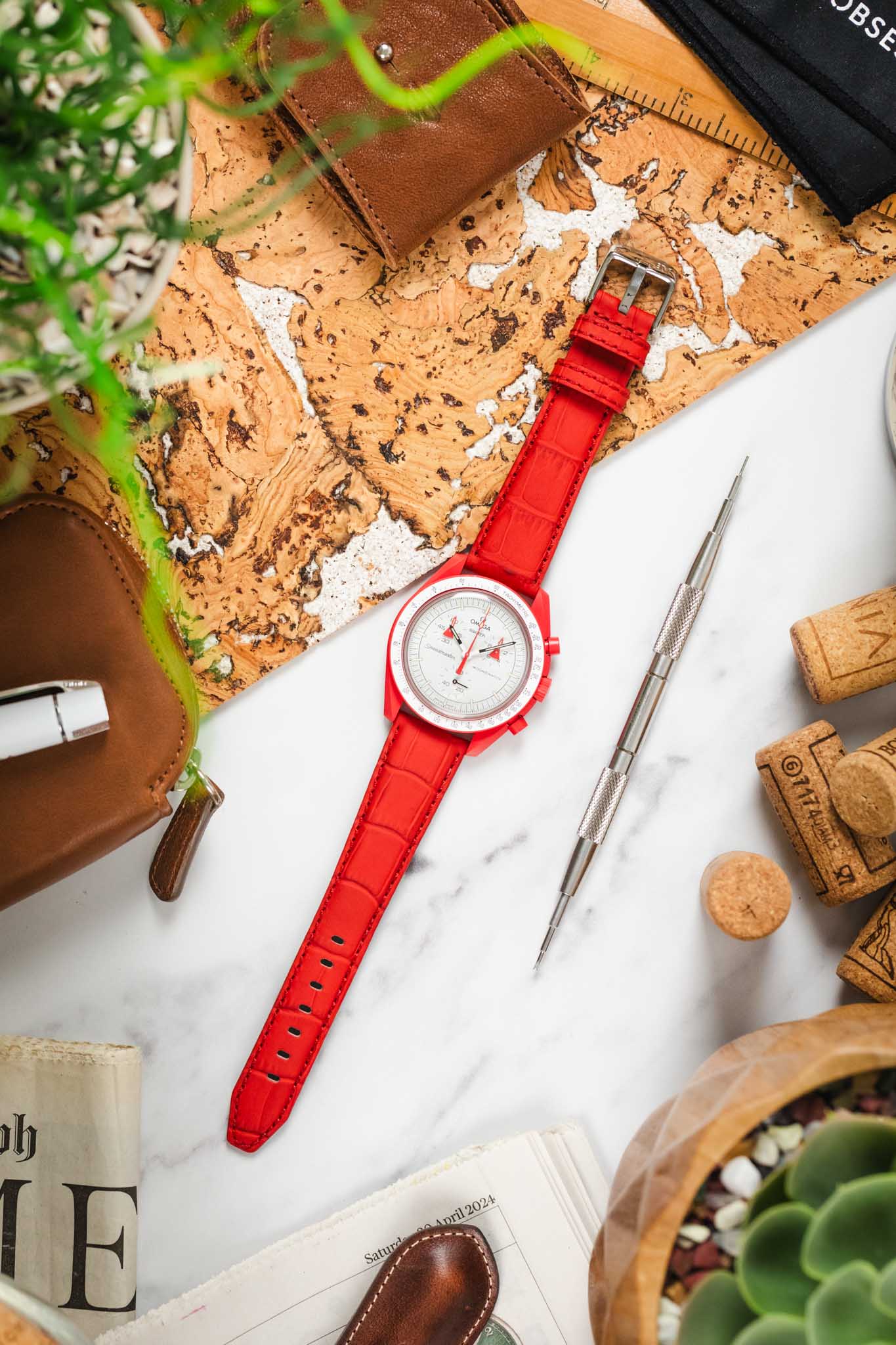 Morellato SOCCER Alligator-Embossed Calfskin Leather Watch Strap in RED - Image 8
