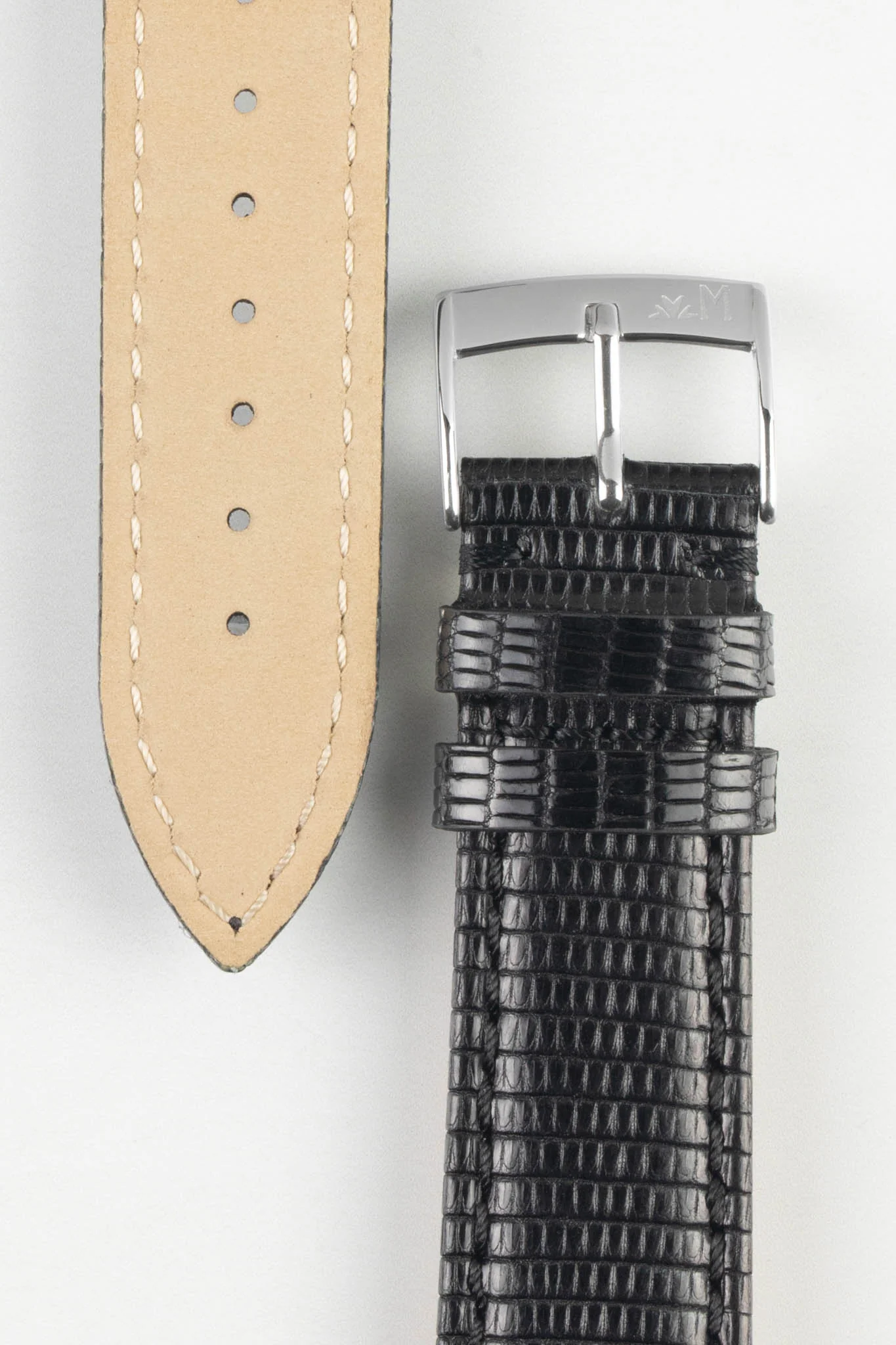 Morellato VIOLINO Genuine Lizard Skin Watch Strap in BLACK - Image 3