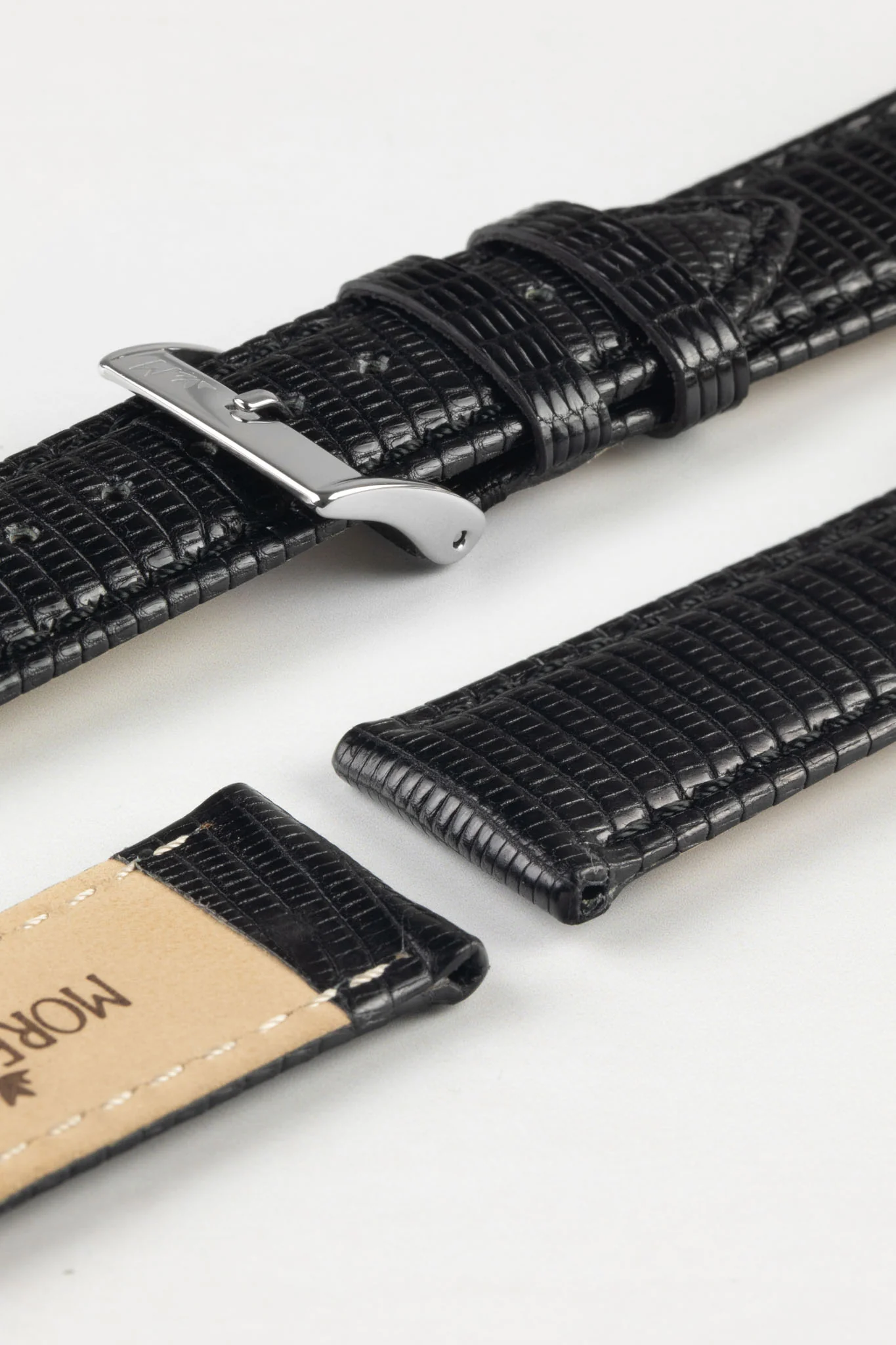 Morellato VIOLINO Genuine Lizard Skin Watch Strap in BLACK - Image 7