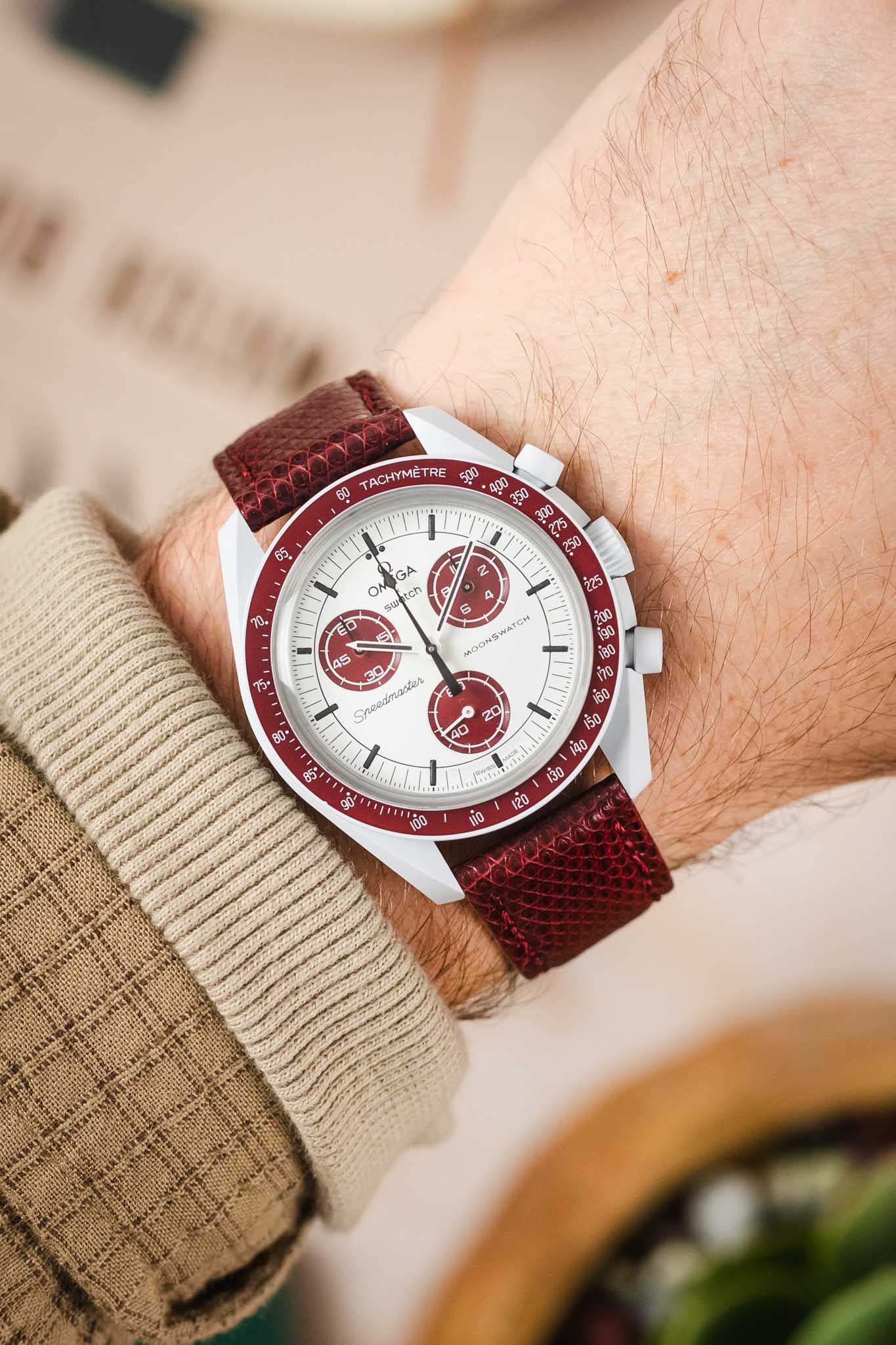 Morellato VIOLINO Genuine Lizard Skin Watch Strap in BURGUNDY - Image 2