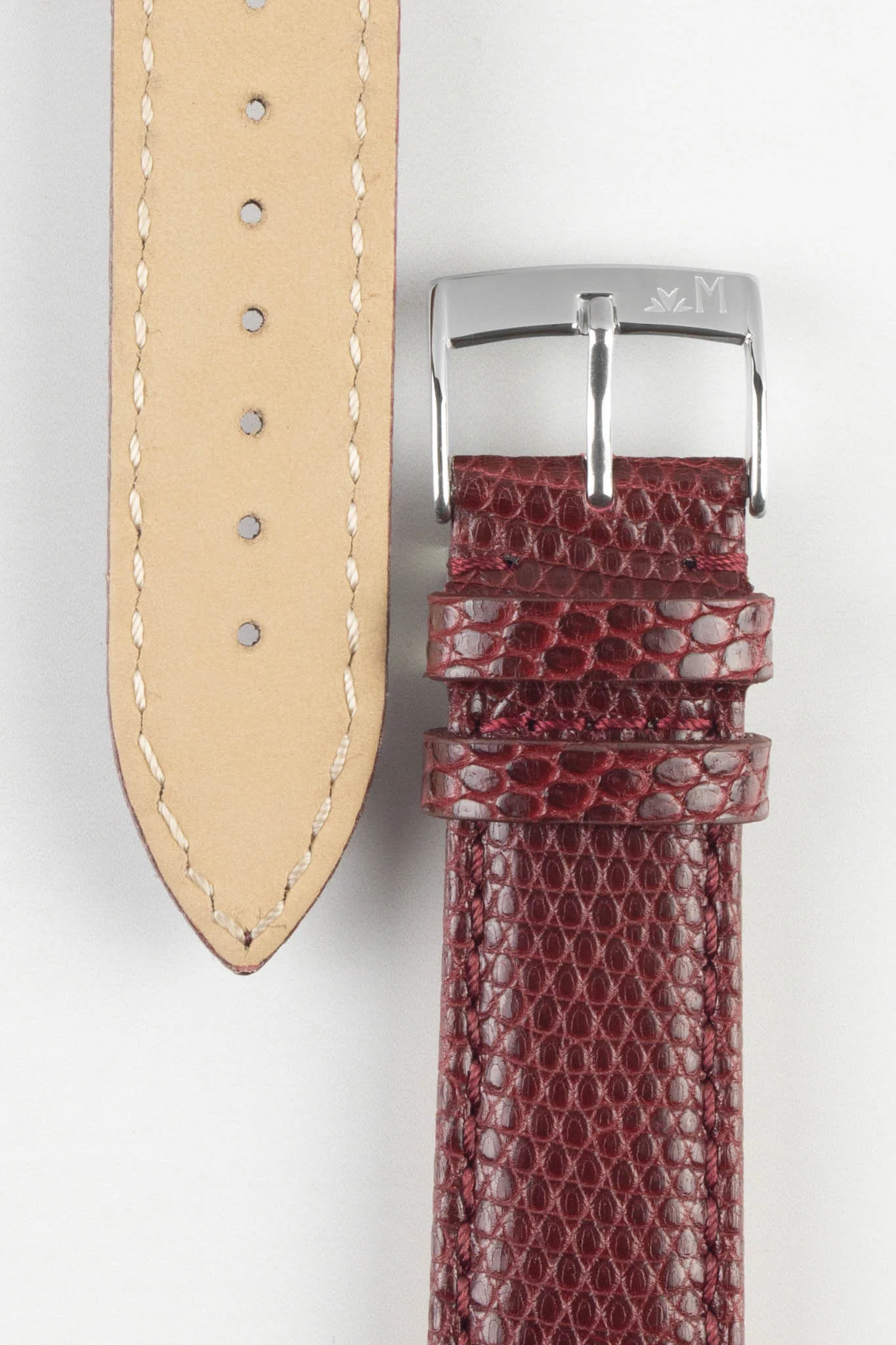 Morellato VIOLINO Genuine Lizard Skin Watch Strap in BURGUNDY - Image 3