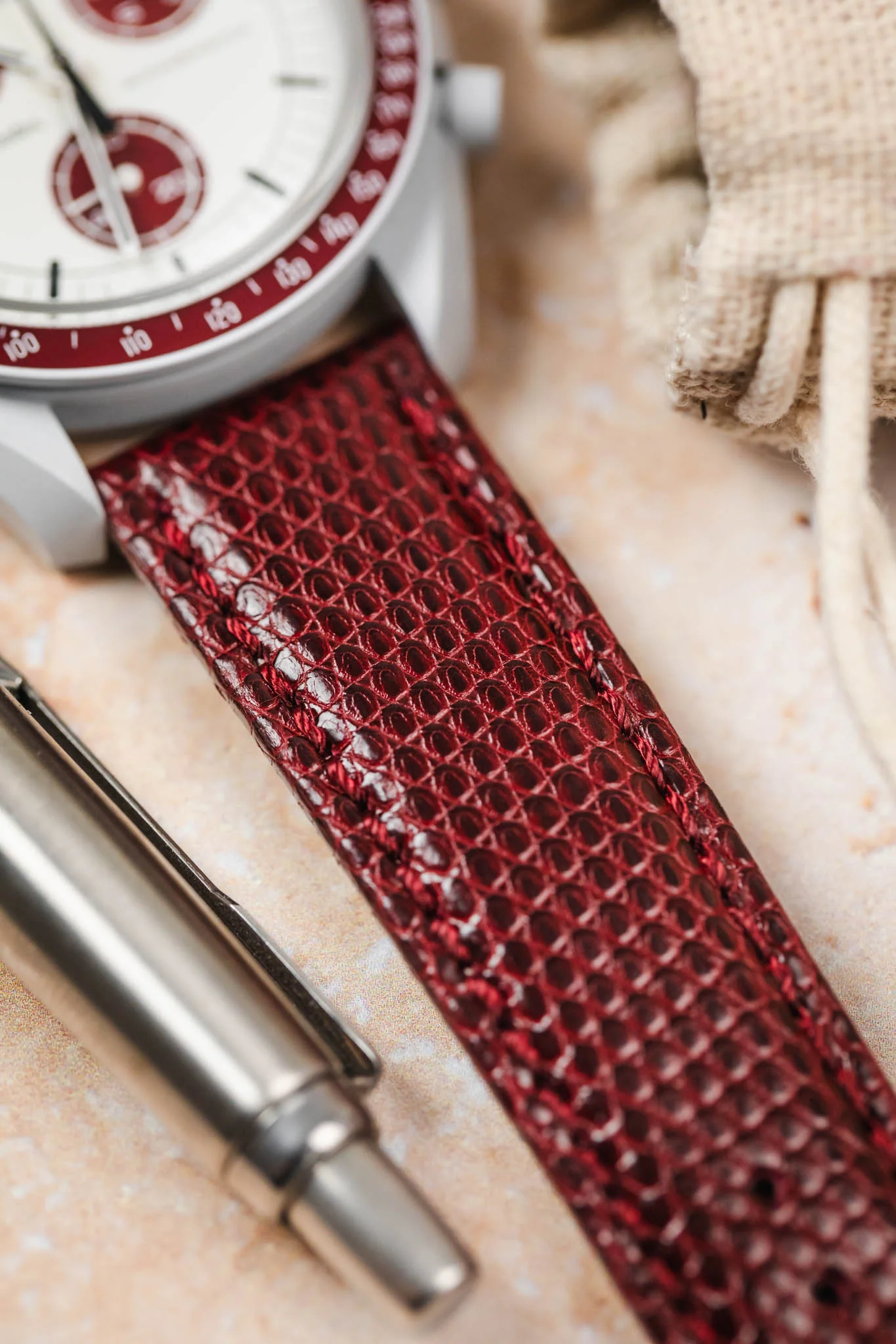 Morellato VIOLINO Genuine Lizard Skin Watch Strap in BURGUNDY - Image 6