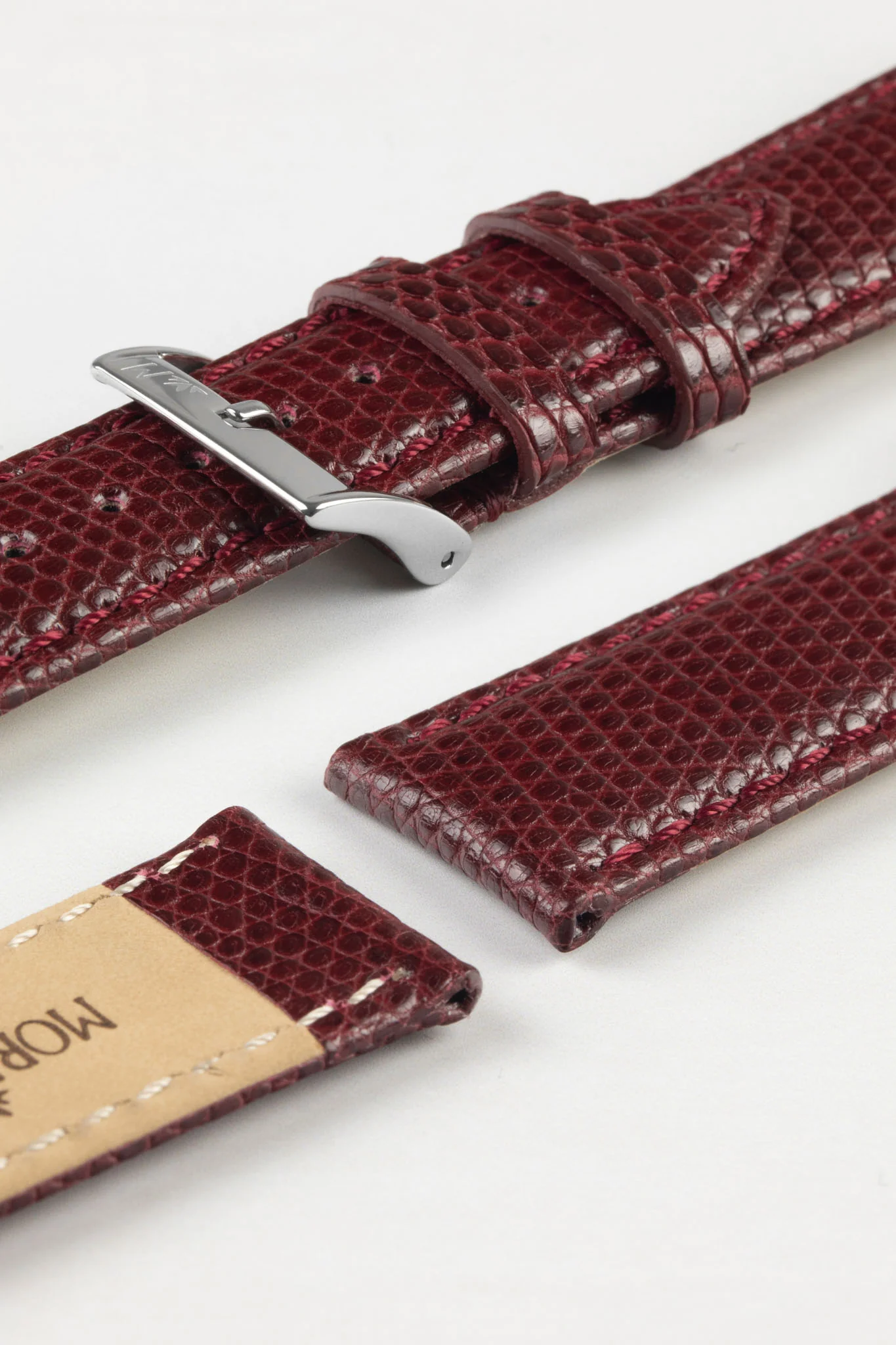 Morellato VIOLINO Genuine Lizard Skin Watch Strap in BURGUNDY - Image 7
