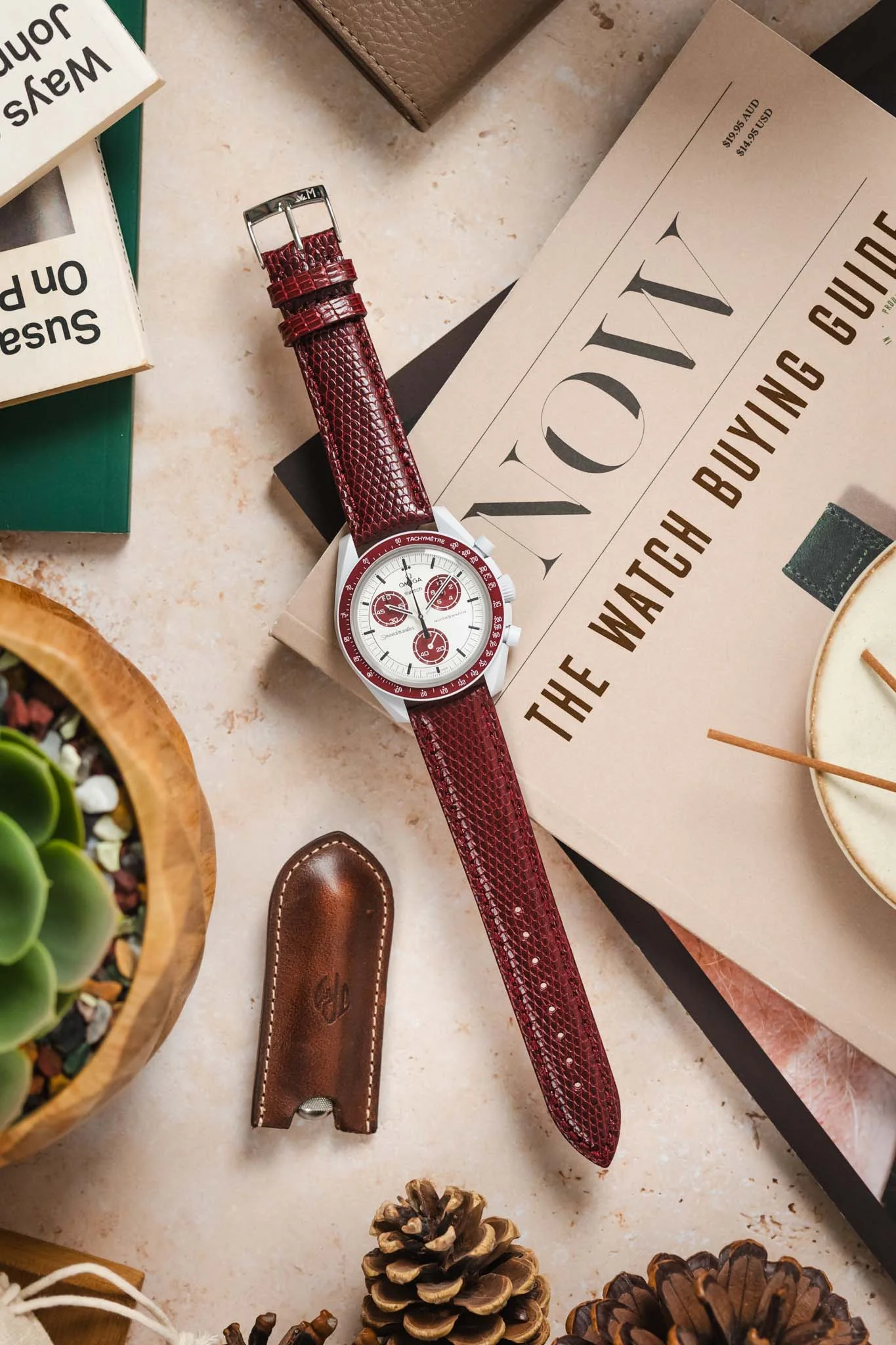 Morellato VIOLINO Genuine Lizard Skin Watch Strap in BURGUNDY - Image 8