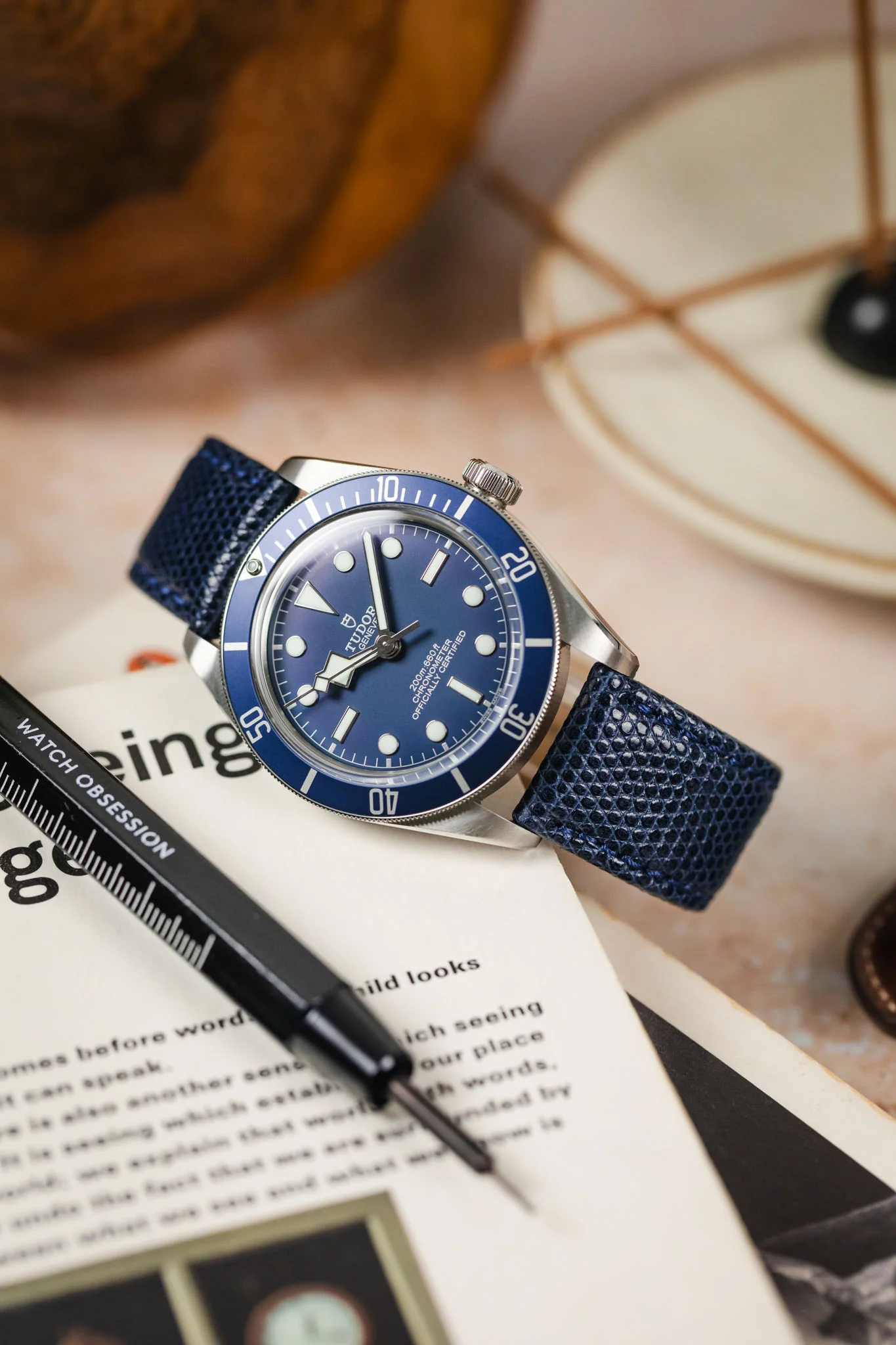 Morellato VIOLINO Genuine Lizard Skin Watch Strap in DARK BLUE - Image 4