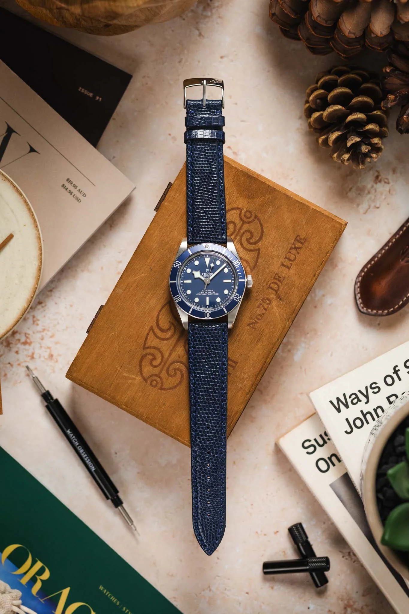 Morellato VIOLINO Genuine Lizard Skin Watch Strap in DARK BLUE - Image 8