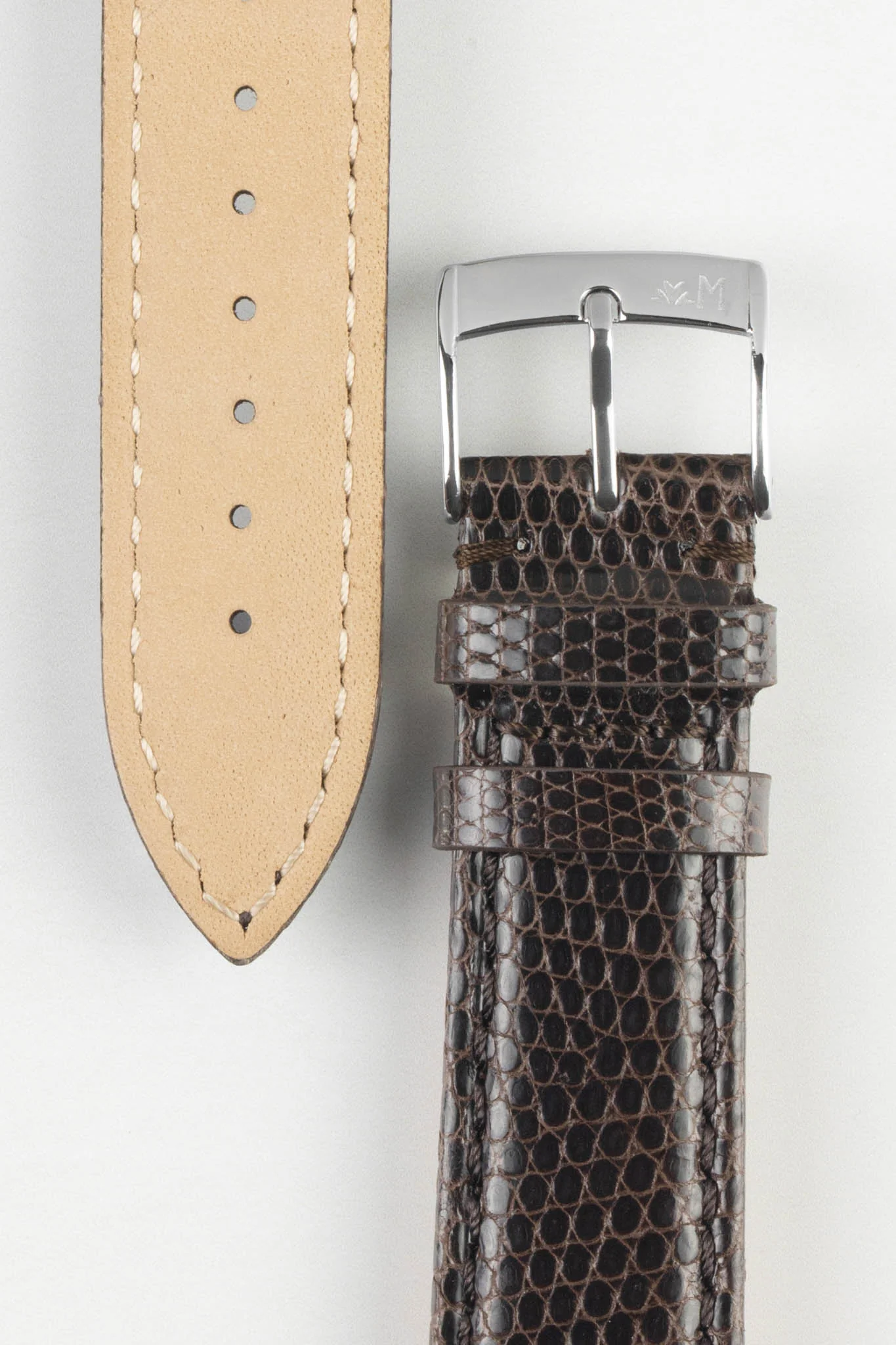 Morellato VIOLINO Genuine Lizard Skin Watch Strap in DARK BROWN - Image 3