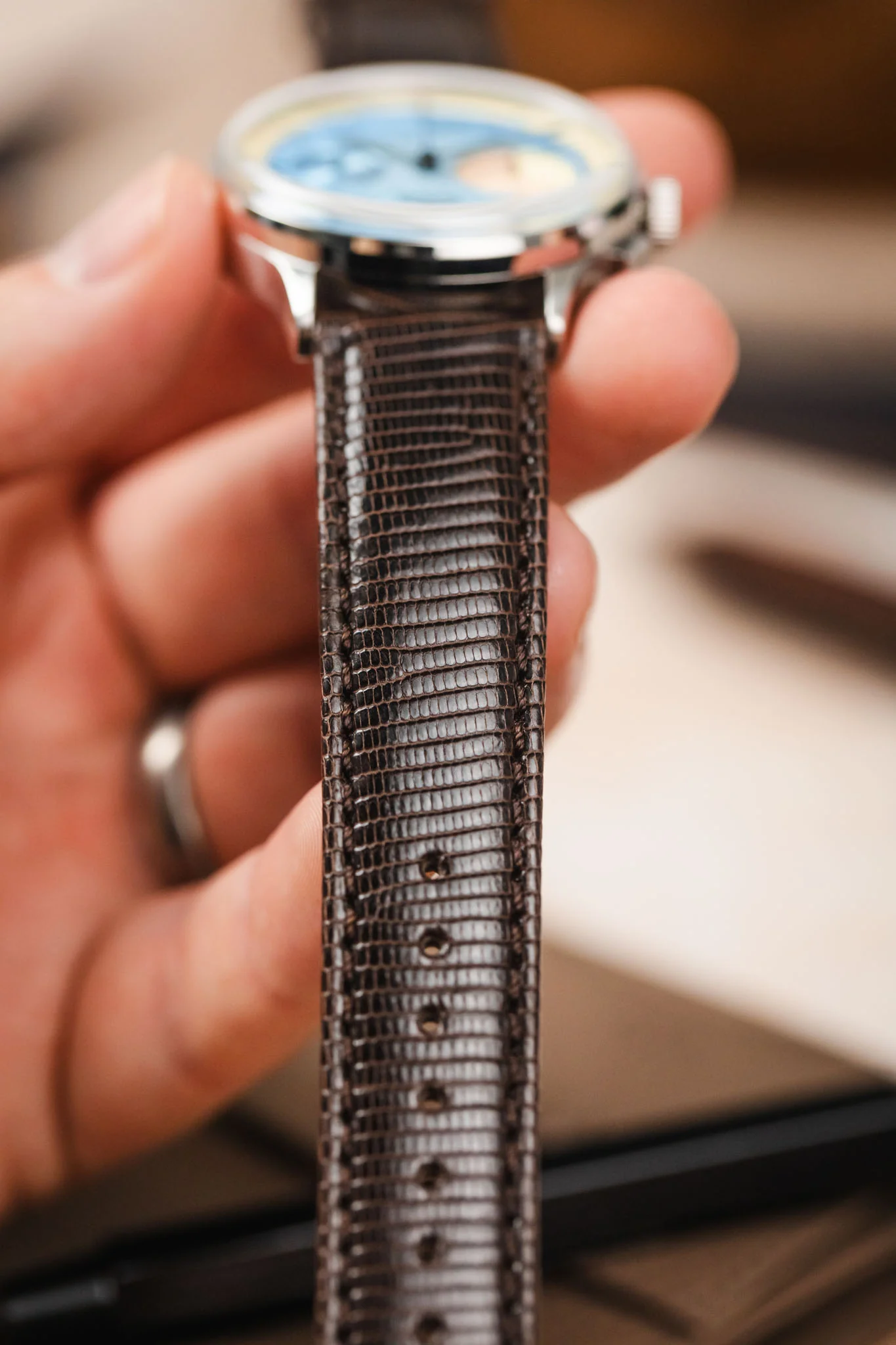 Morellato VIOLINO Genuine Lizard Skin Watch Strap in DARK BROWN - Image 6