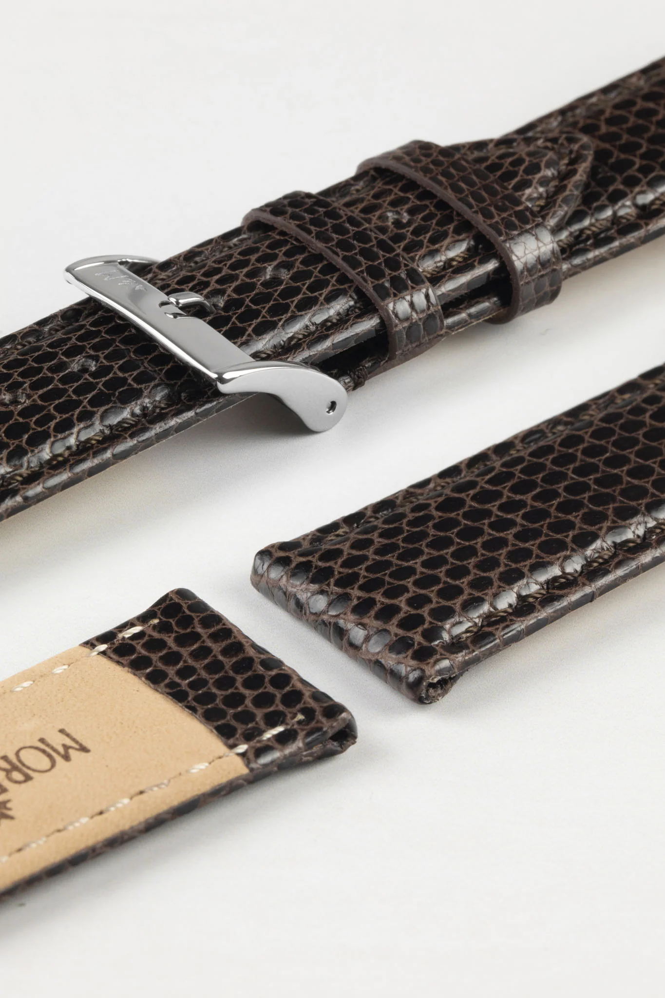 Morellato VIOLINO Genuine Lizard Skin Watch Strap in DARK BROWN - Image 7