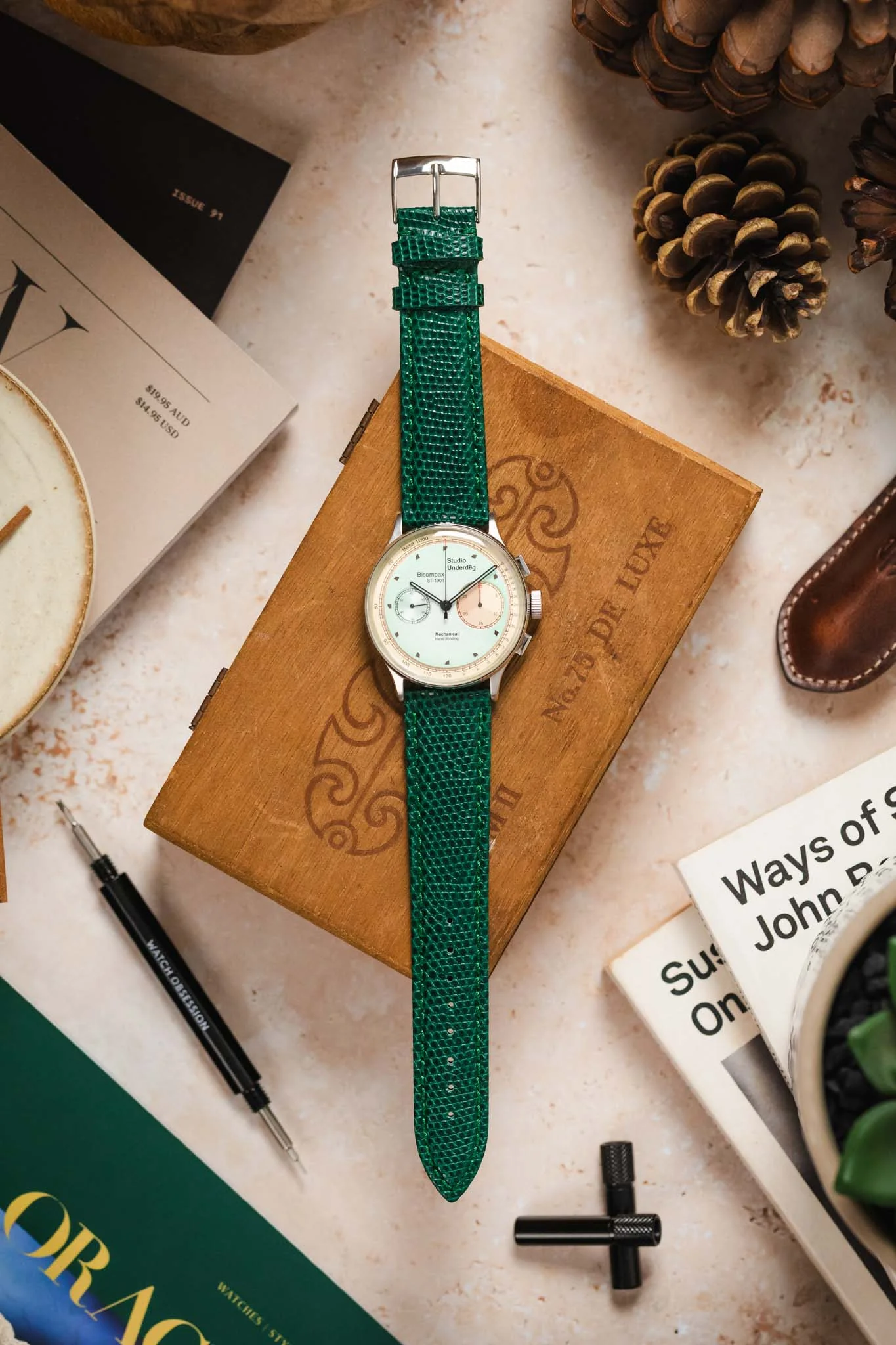 Morellato VIOLINO Genuine Lizard Skin Watch Strap in GREEN - Image 8