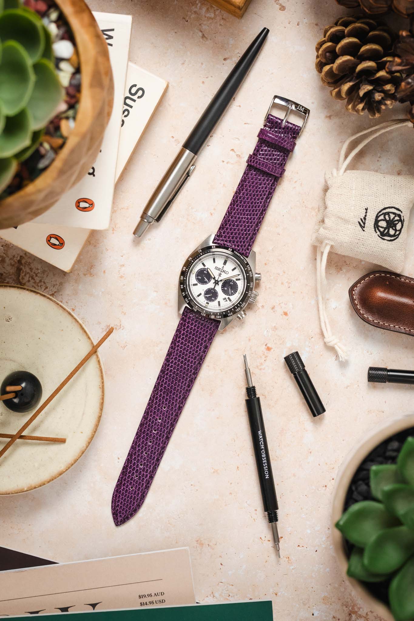 Morellato VIOLINO Genuine Lizard Skin Watch Strap in PURPLE - Image 8