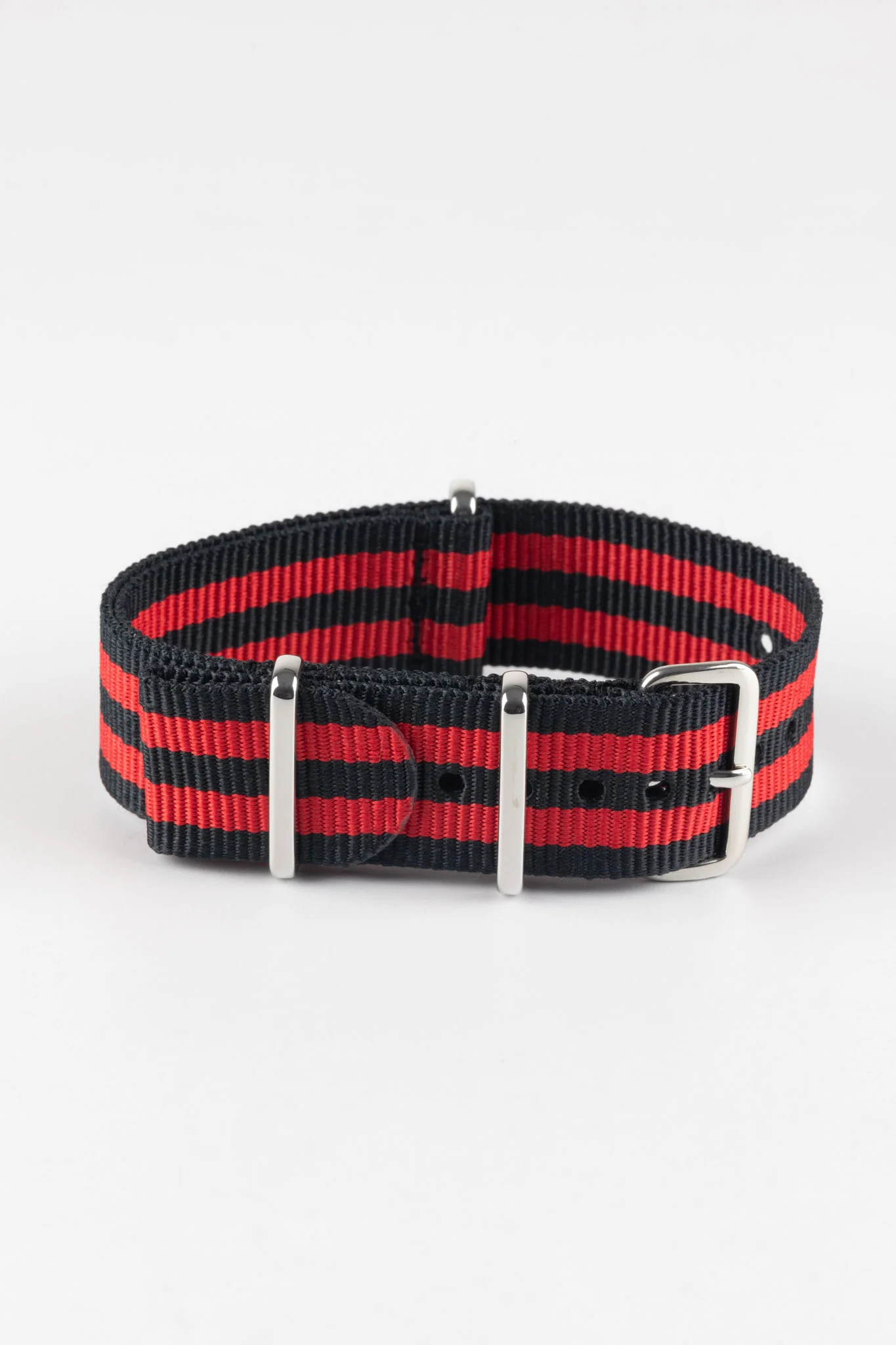 Nylon Watch Strap in BLACK / RED Stripes with Polished Buckle & Keepers - Image 3