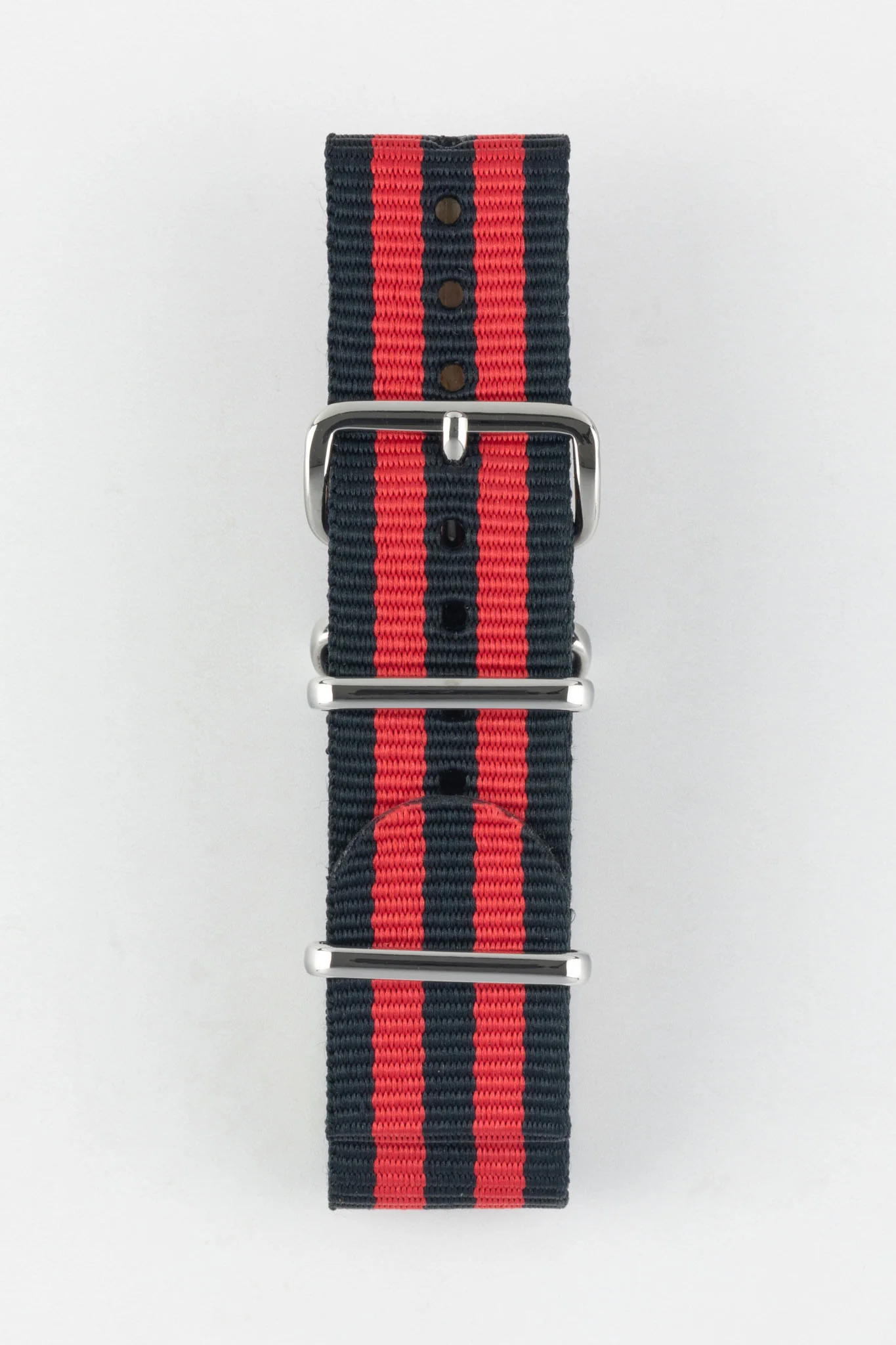 Nylon Watch Strap in BLACK / RED Stripes with Polished Buckle & Keepers - Image 7