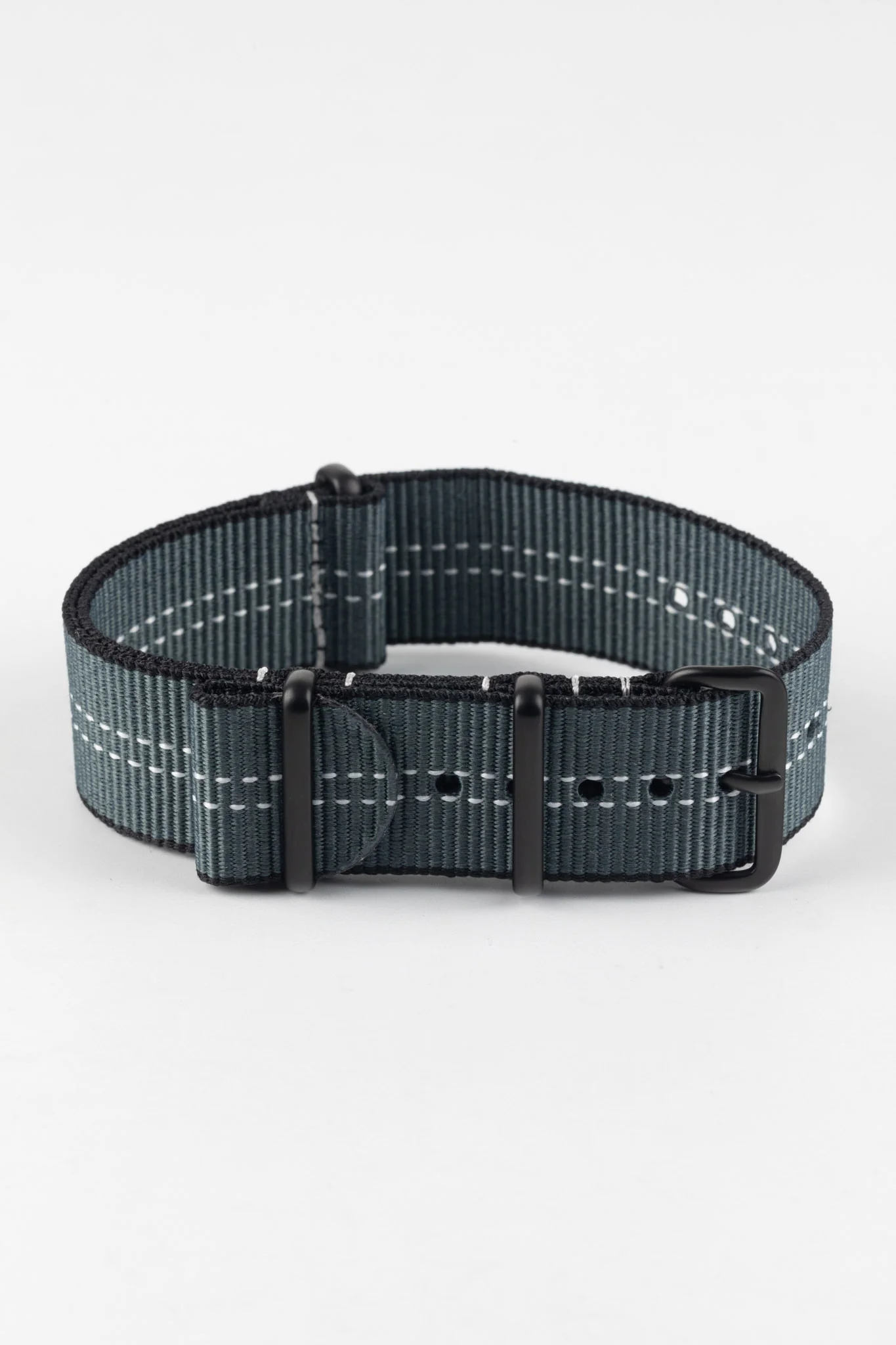 Nylon Centre-Stitch Strap in GREY with White Stitch and PVD Buckle & Keepers - Image 3