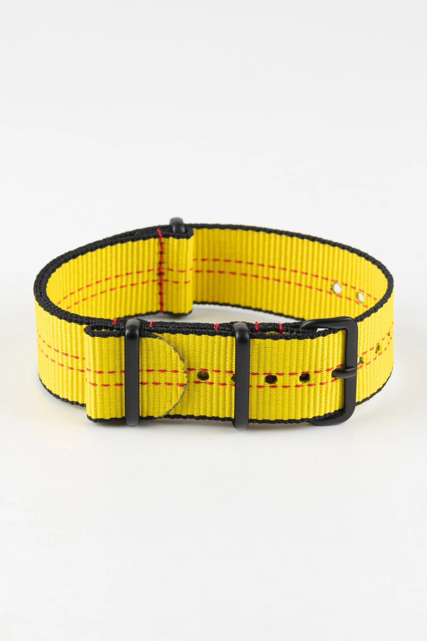 Nylon Centre-Stitch Strap in YELLOW with Red Stitch and PVD Buckle & Keepers - Image 3