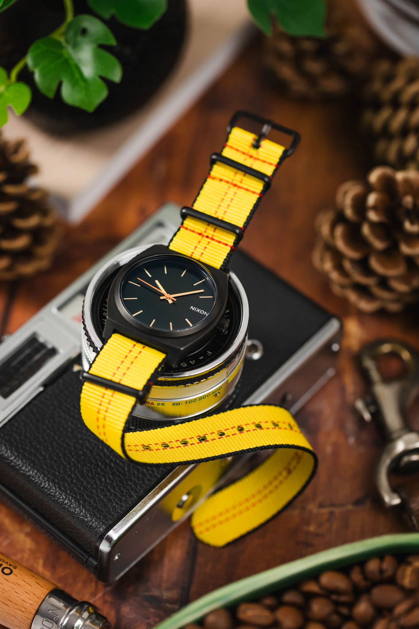 Nylon Centre-Stitch Strap in YELLOW with Red Stitch and PVD Buckle & Keepers - Image 4