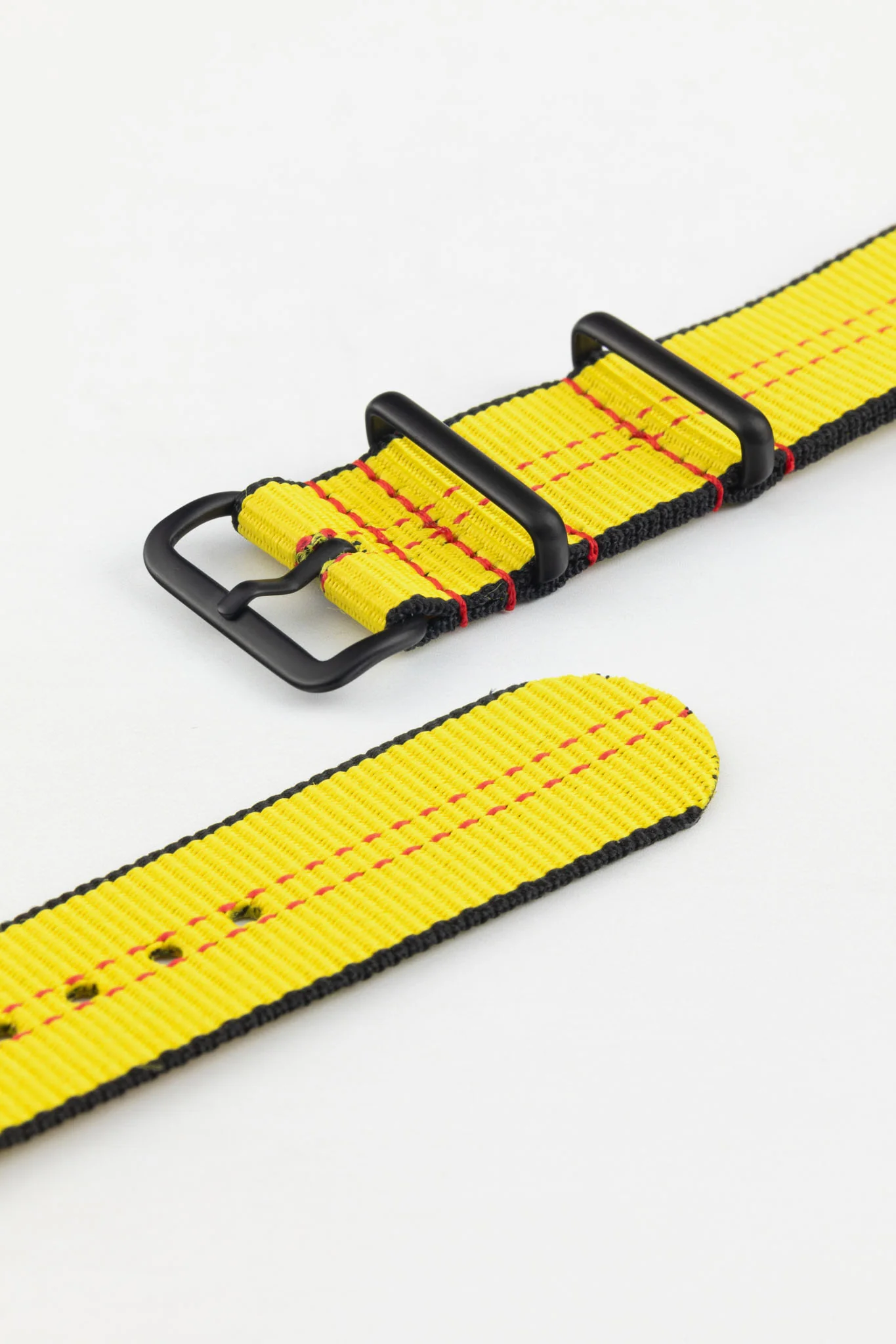 Nylon Centre-Stitch Strap in YELLOW with Red Stitch and PVD Buckle & Keepers - Image 5