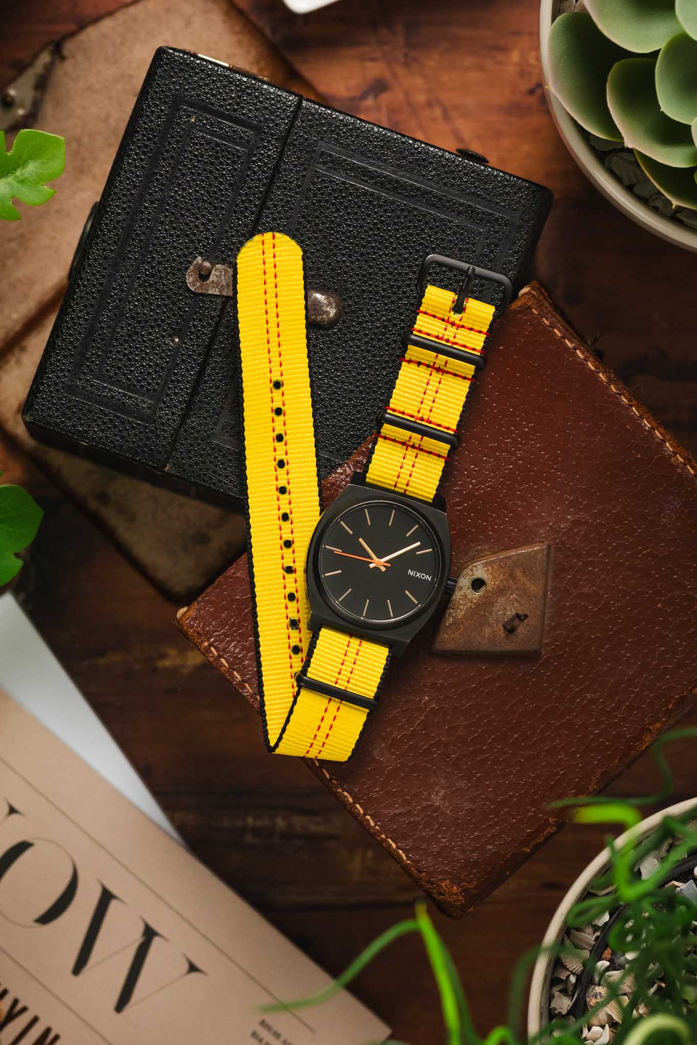 Nylon Centre-Stitch Strap in YELLOW with Red Stitch and PVD Buckle & Keepers - Image 6