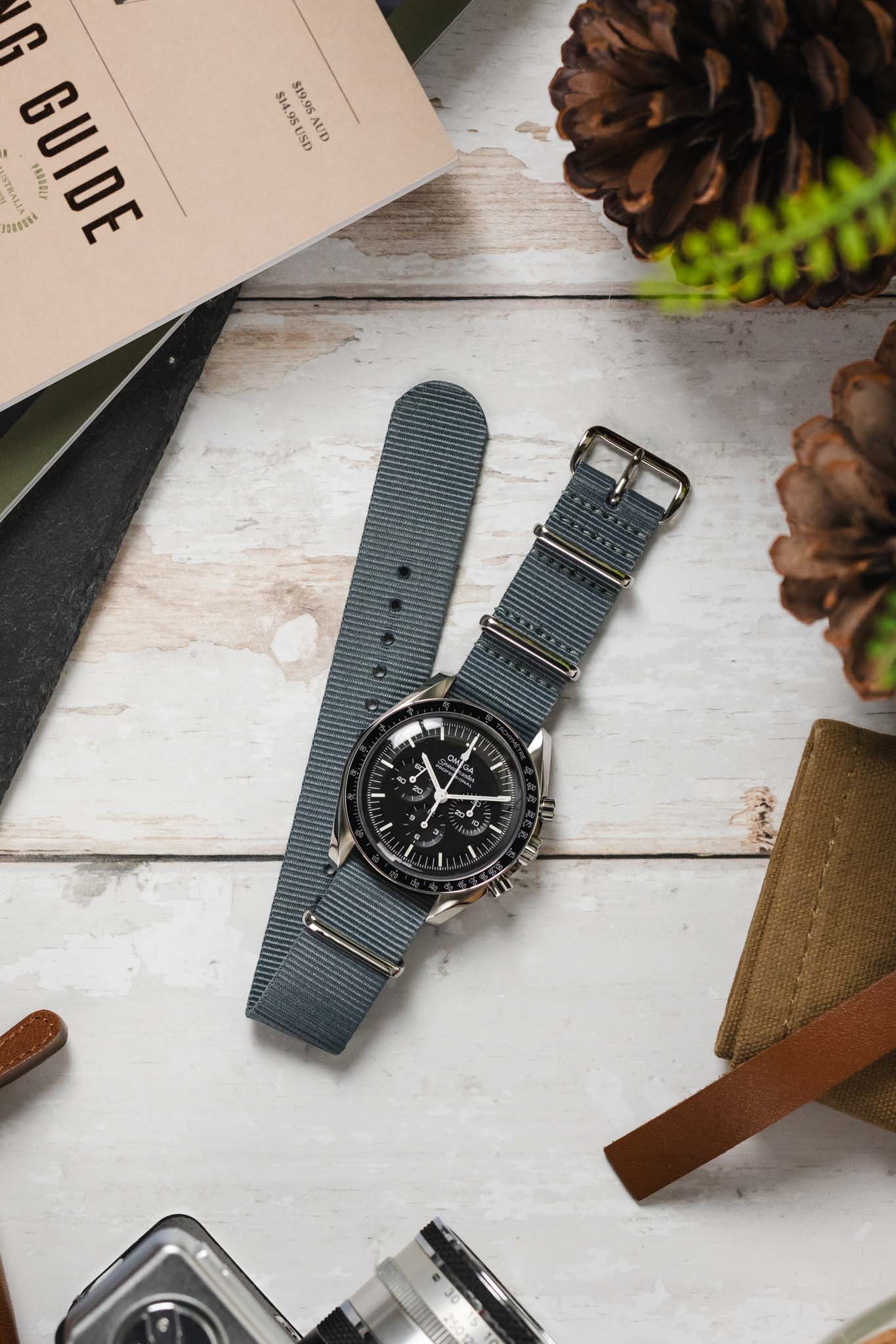 Nylon Watch Strap in GREY with Polished Buckle and Keepers - Image 6