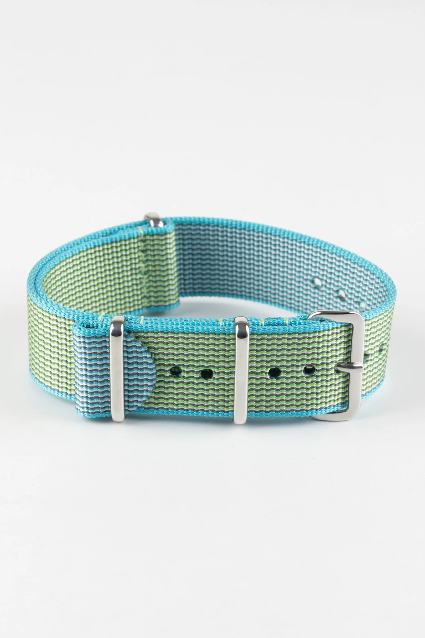 Nylon Watch Strap in APPLE GREEN with Polished Buckle and Keepers - Image 3