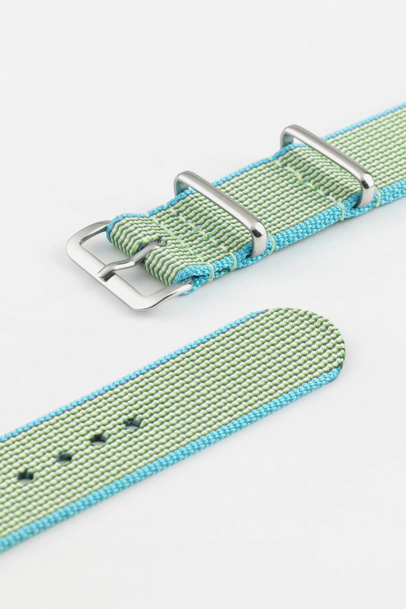 Nylon Watch Strap in APPLE GREEN with Polished Buckle and Keepers - Image 5