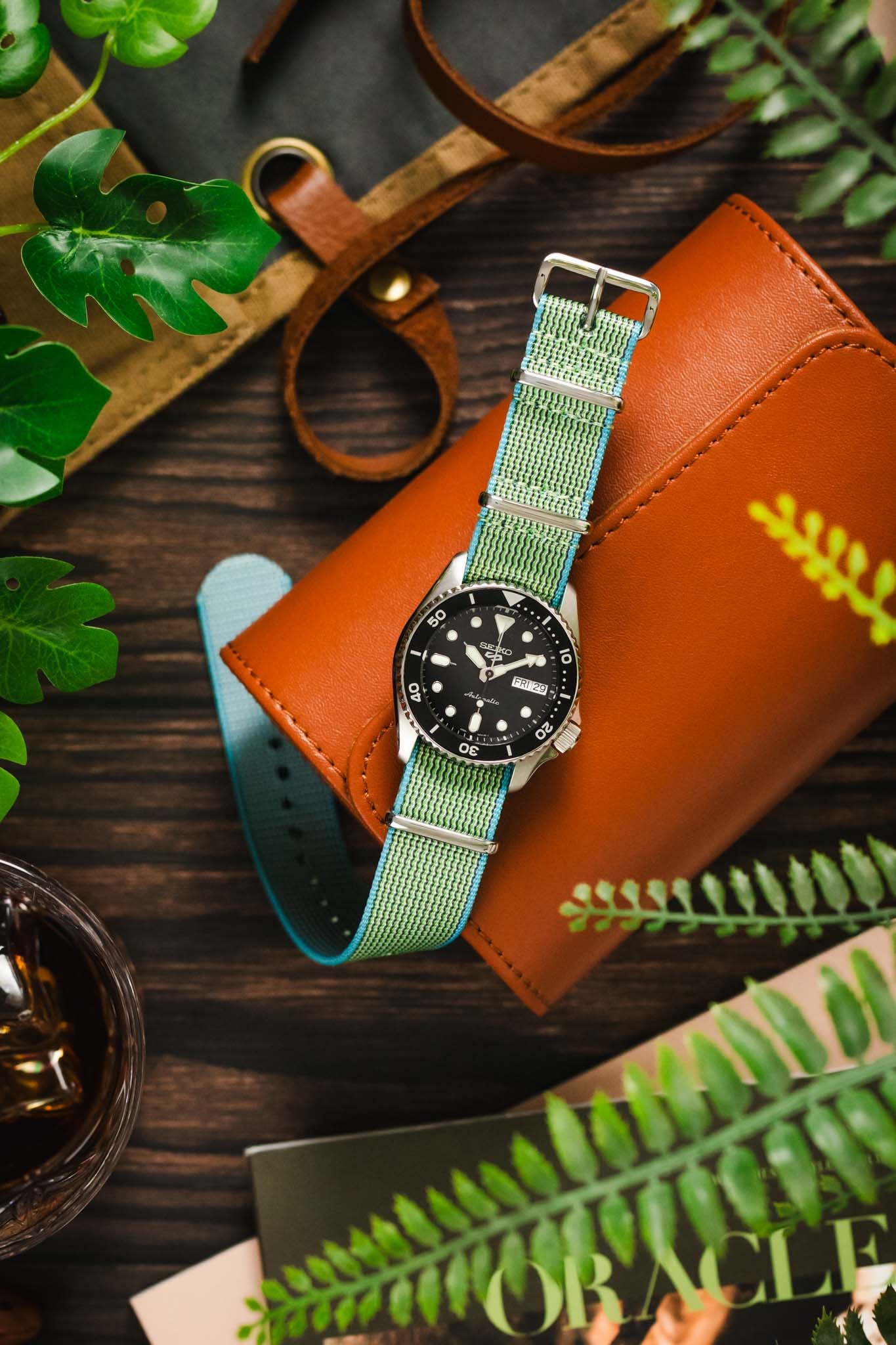 Nylon Watch Strap in APPLE GREEN with Polished Buckle and Keepers - Image 6