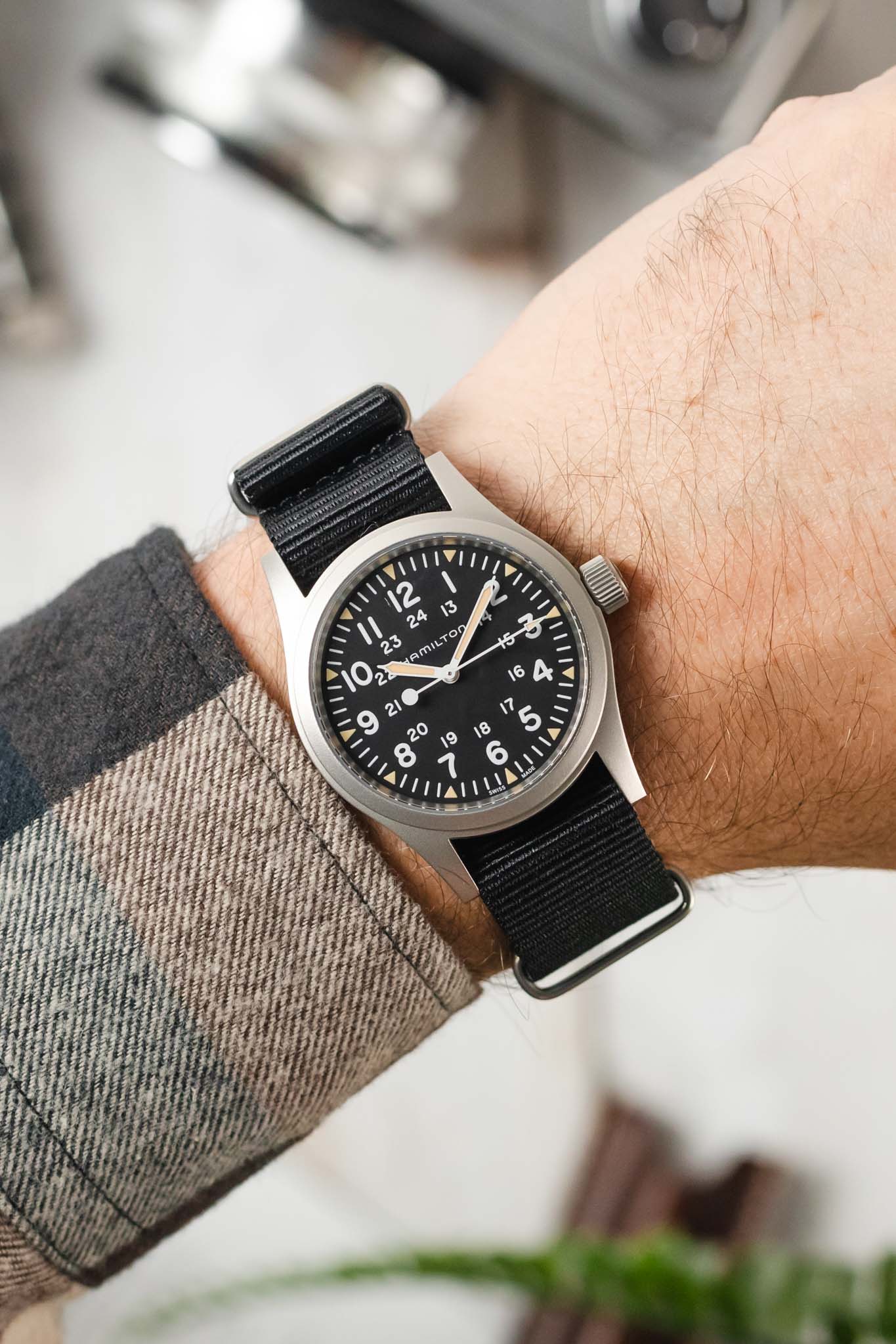 Nylon Watch Strap in BLACK with Brushed Buckle and Keepers - Image 2