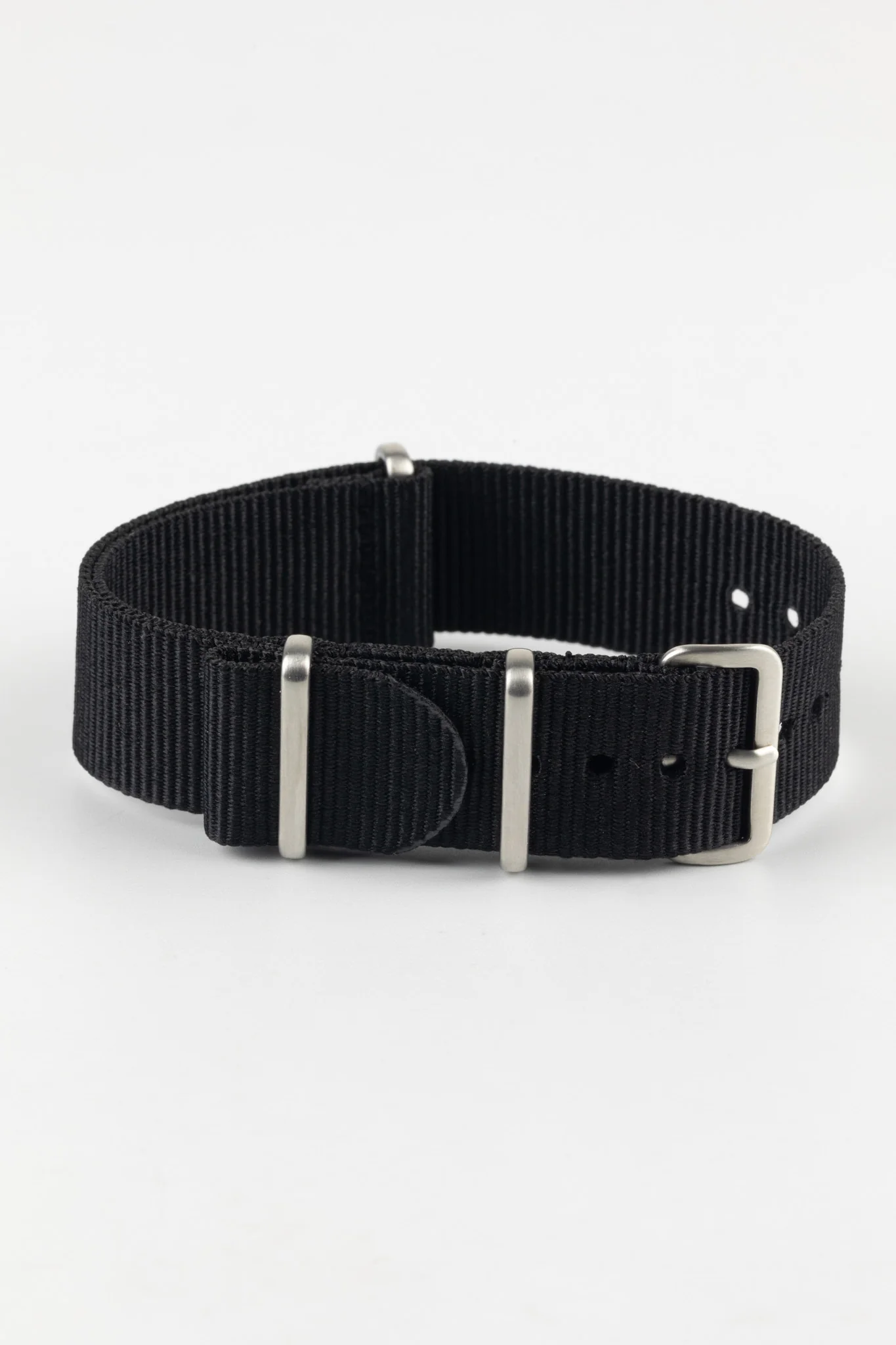 Nylon Watch Strap in BLACK with Brushed Buckle and Keepers - Image 3