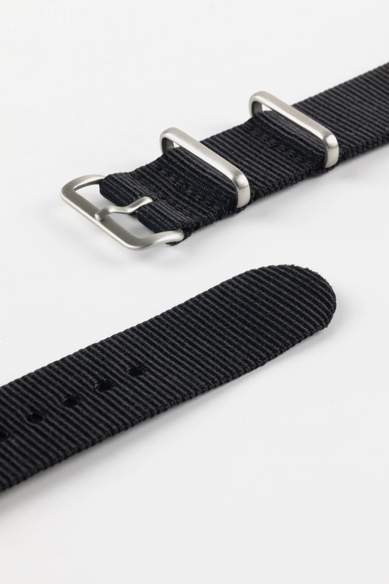 Nylon Watch Strap in BLACK with Brushed Buckle and Keepers - Image 5