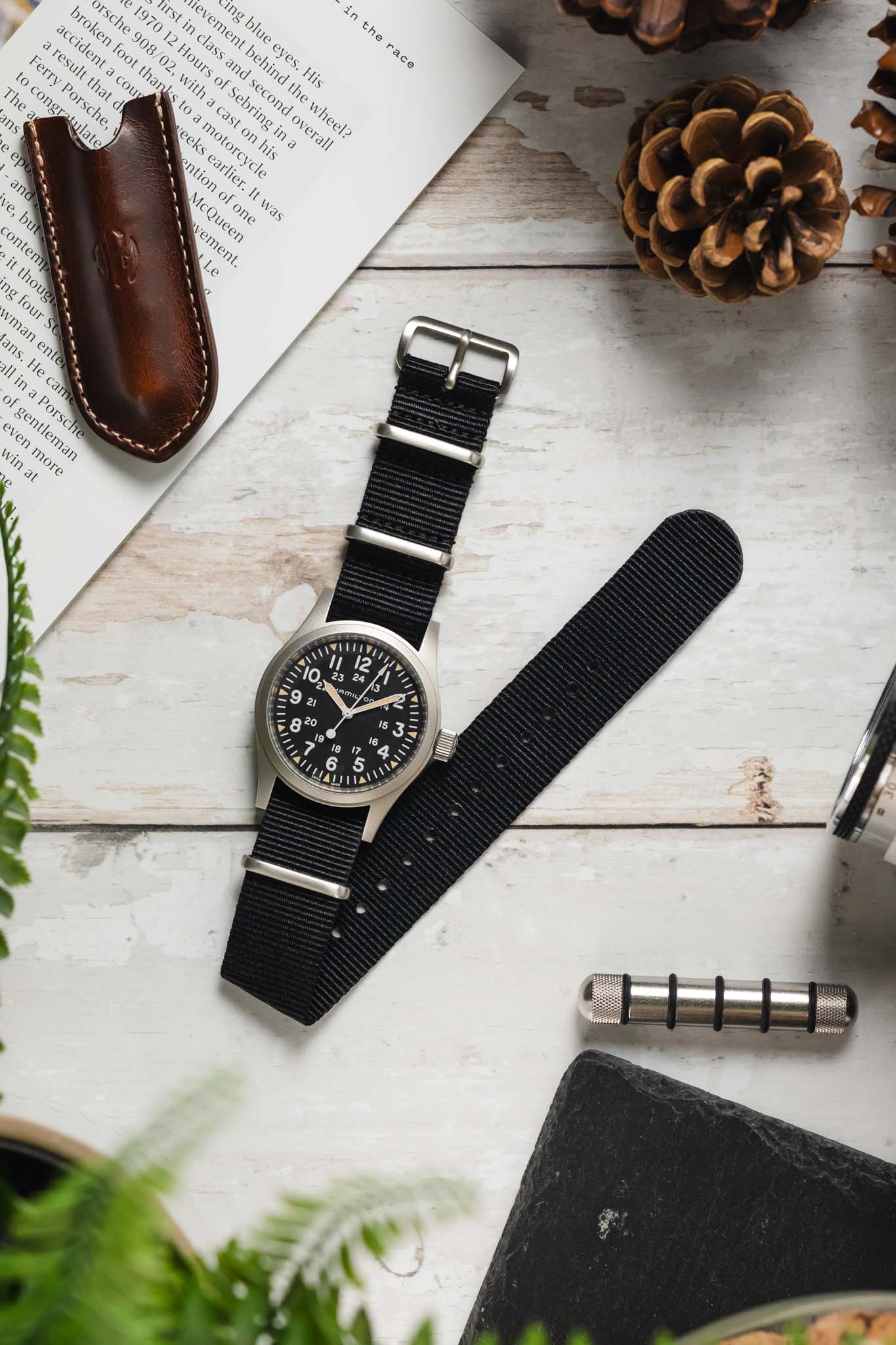 Nylon Watch Strap in BLACK with Brushed Buckle and Keepers - Image 6
