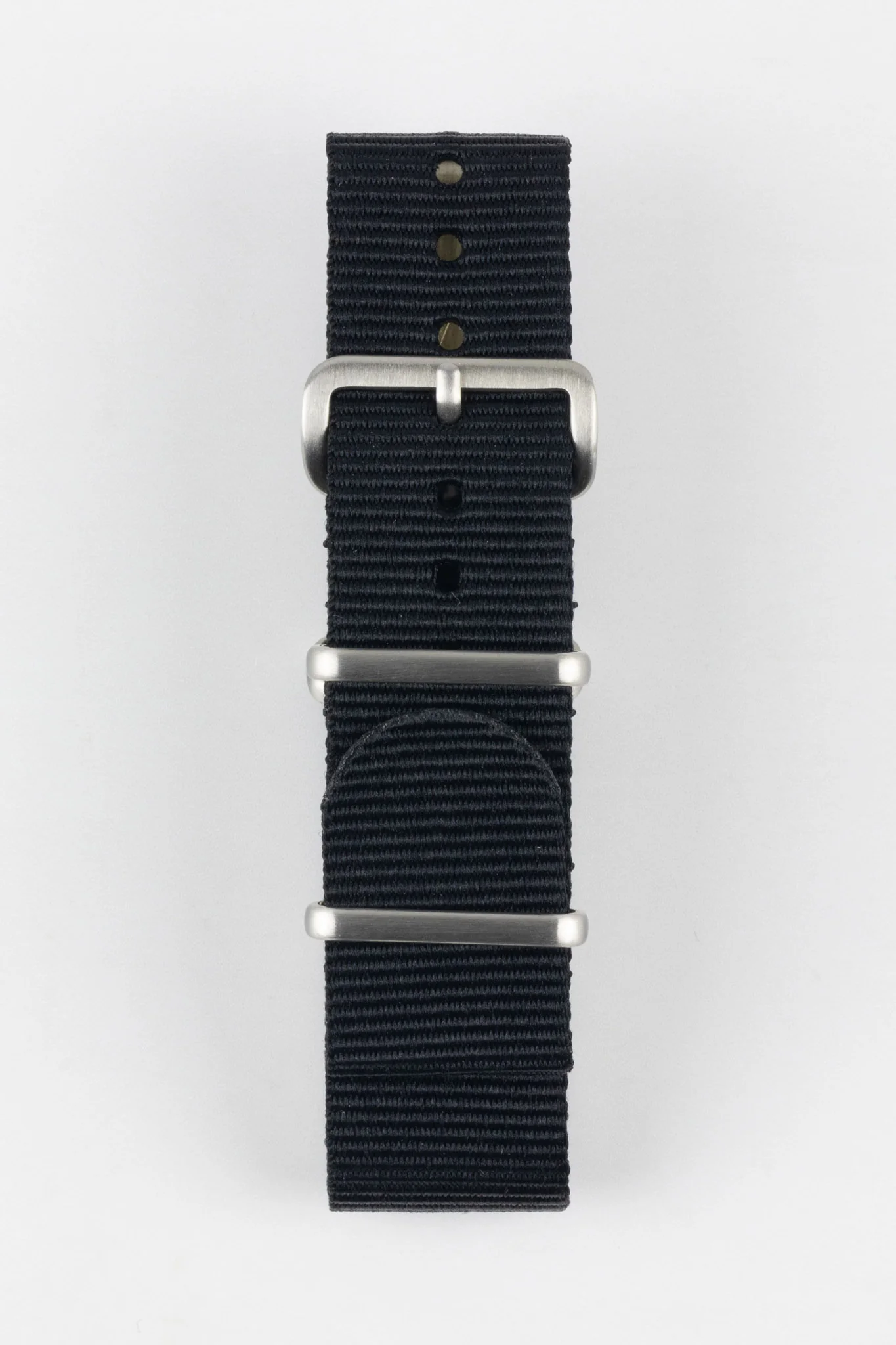 Nylon Watch Strap in BLACK with Brushed Buckle and Keepers - Image 7
