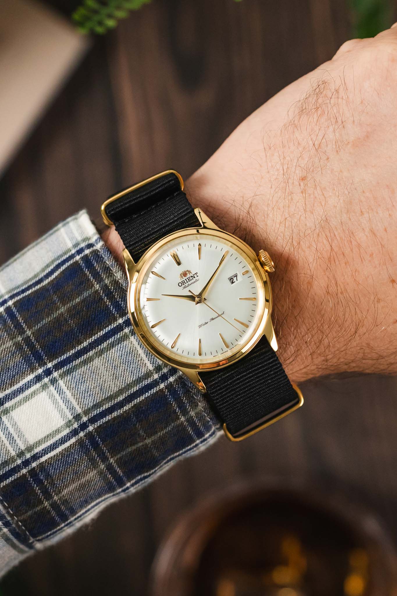 Nylon Watch Strap in BLACK with Gold Buckle and Keepers - Image 2