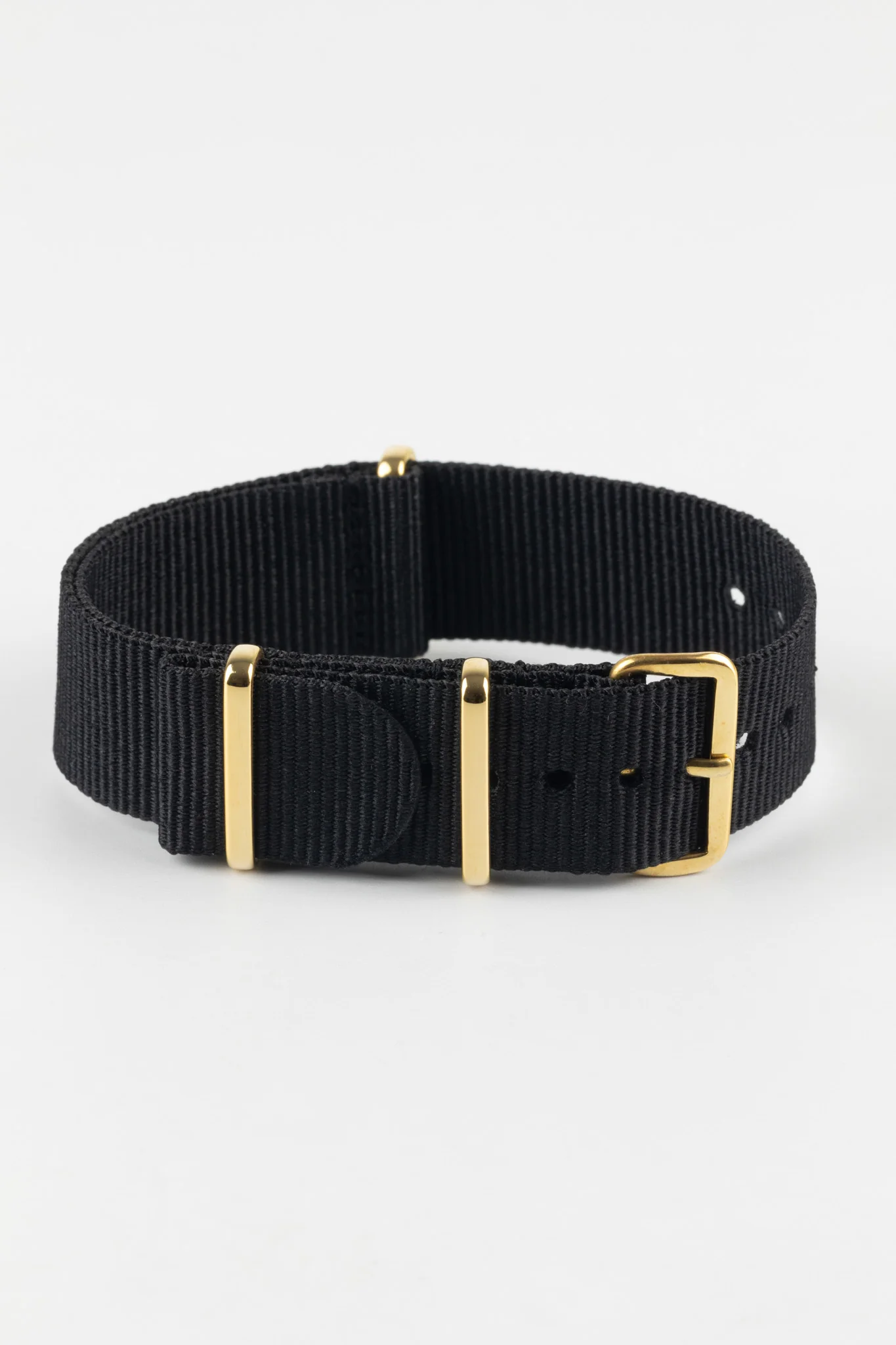 Nylon Watch Strap in BLACK with Gold Buckle and Keepers - Image 3