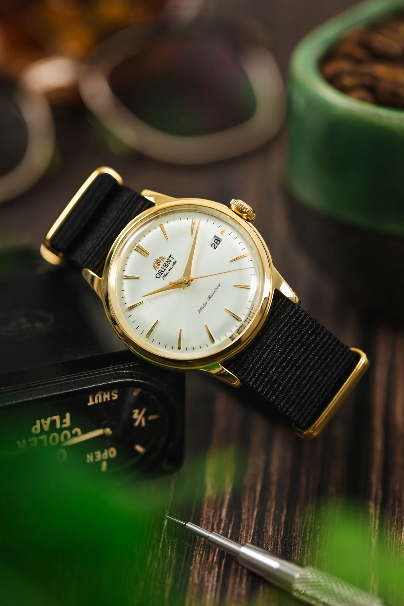 Nylon Watch Strap in BLACK with Gold Buckle and Keepers - Image 4