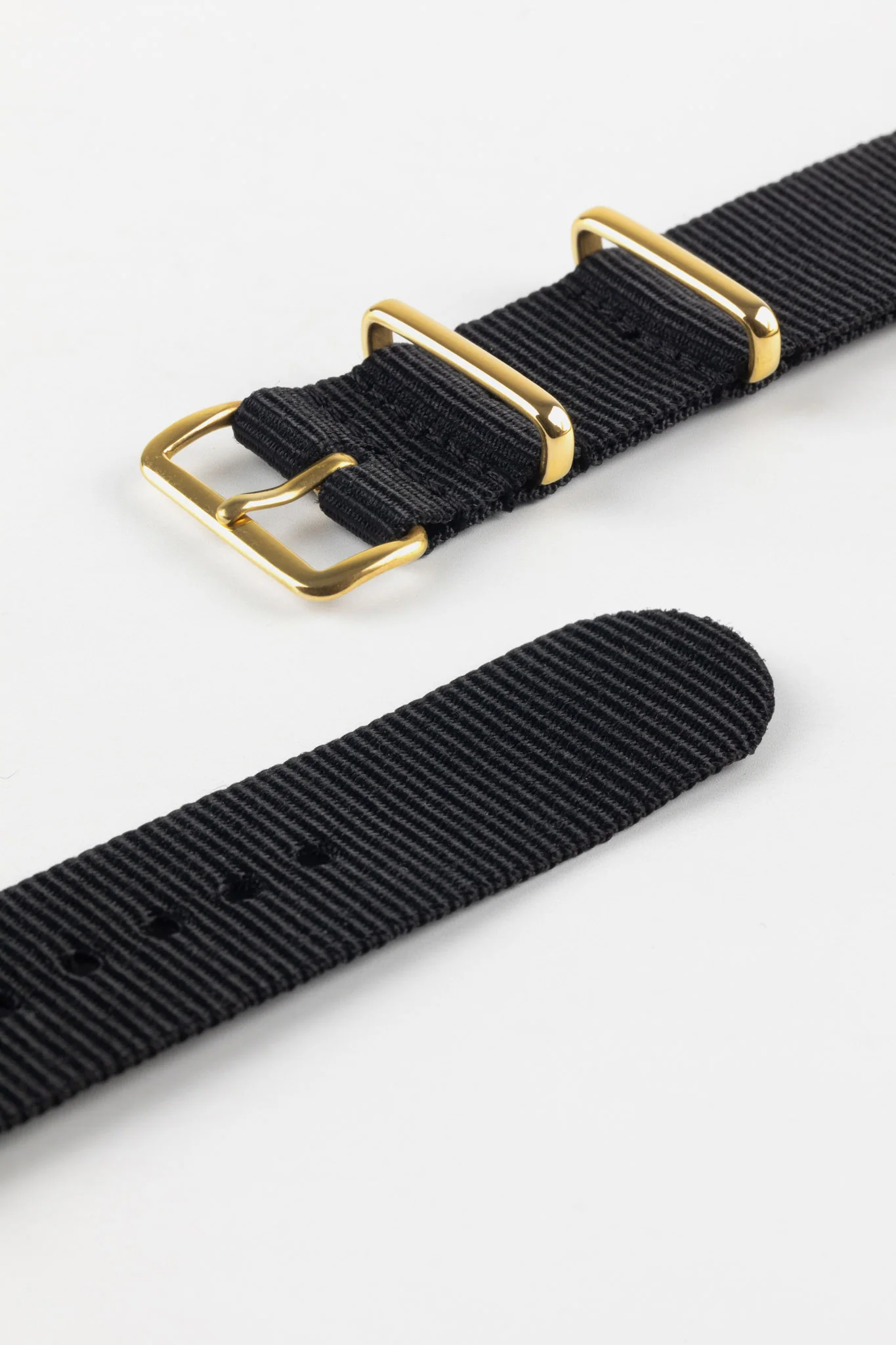 Nylon Watch Strap in BLACK with Gold Buckle and Keepers - Image 5