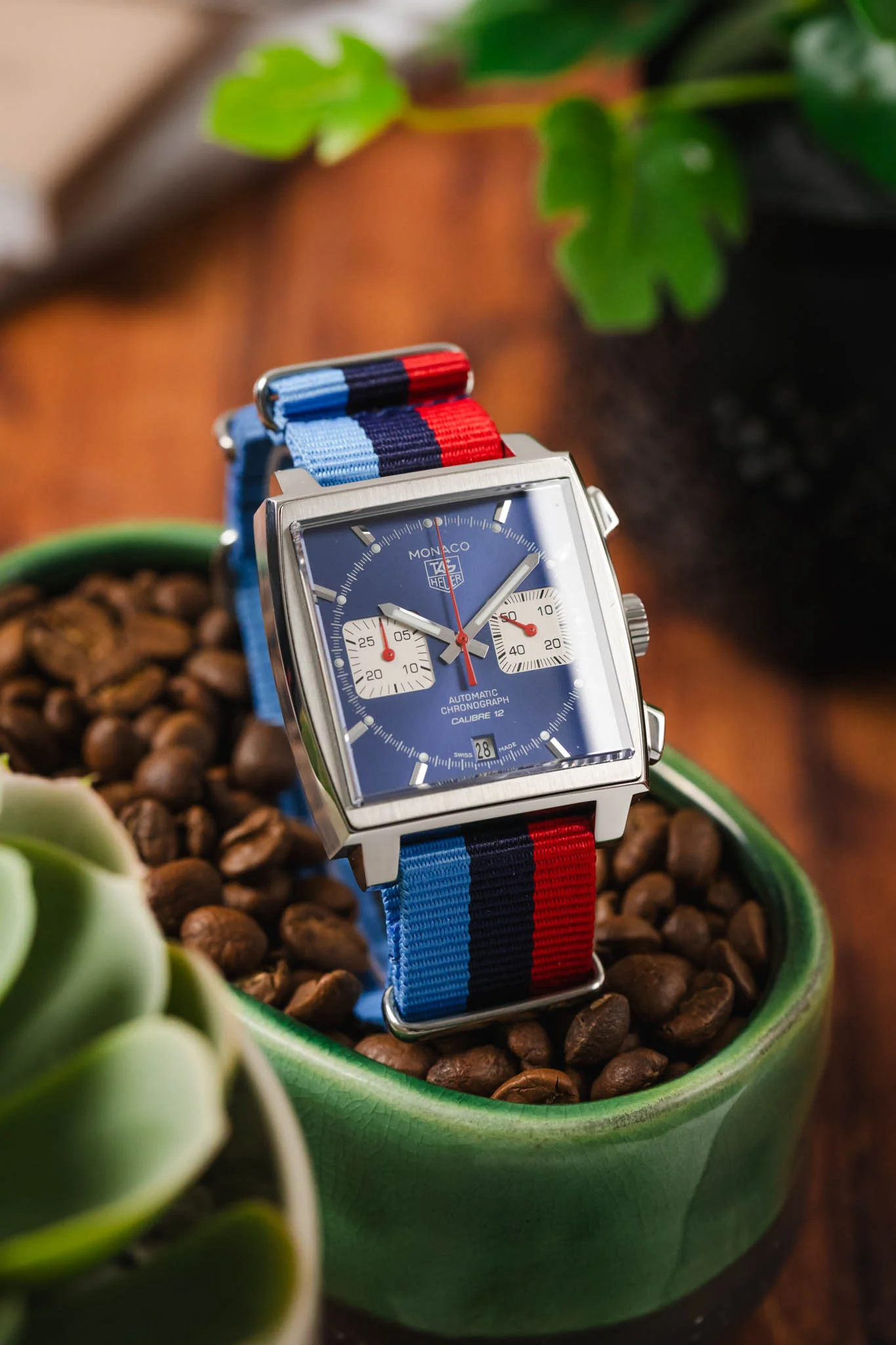 Nylon Watch Strap in BLUE / NAVY / RED Motorsport Stripes with Polished Buckle & Keepers - Image 4