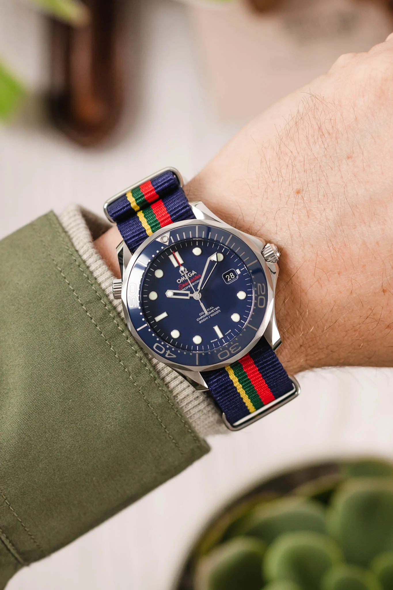 Nylon Watch Strap in BLUE / RED / GREEN / YELLOW Stripes with Polished Buckle & Keepers - Image 2
