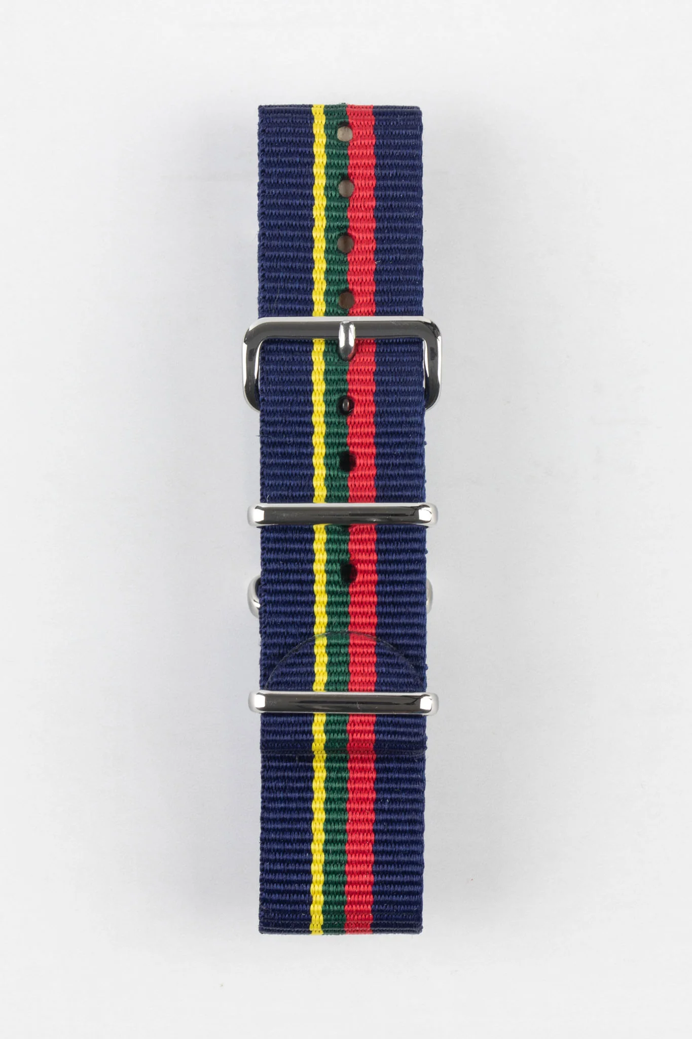 Nylon Watch Strap in BLUE / RED / GREEN / YELLOW Stripes with Polished Buckle & Keepers - Image 7