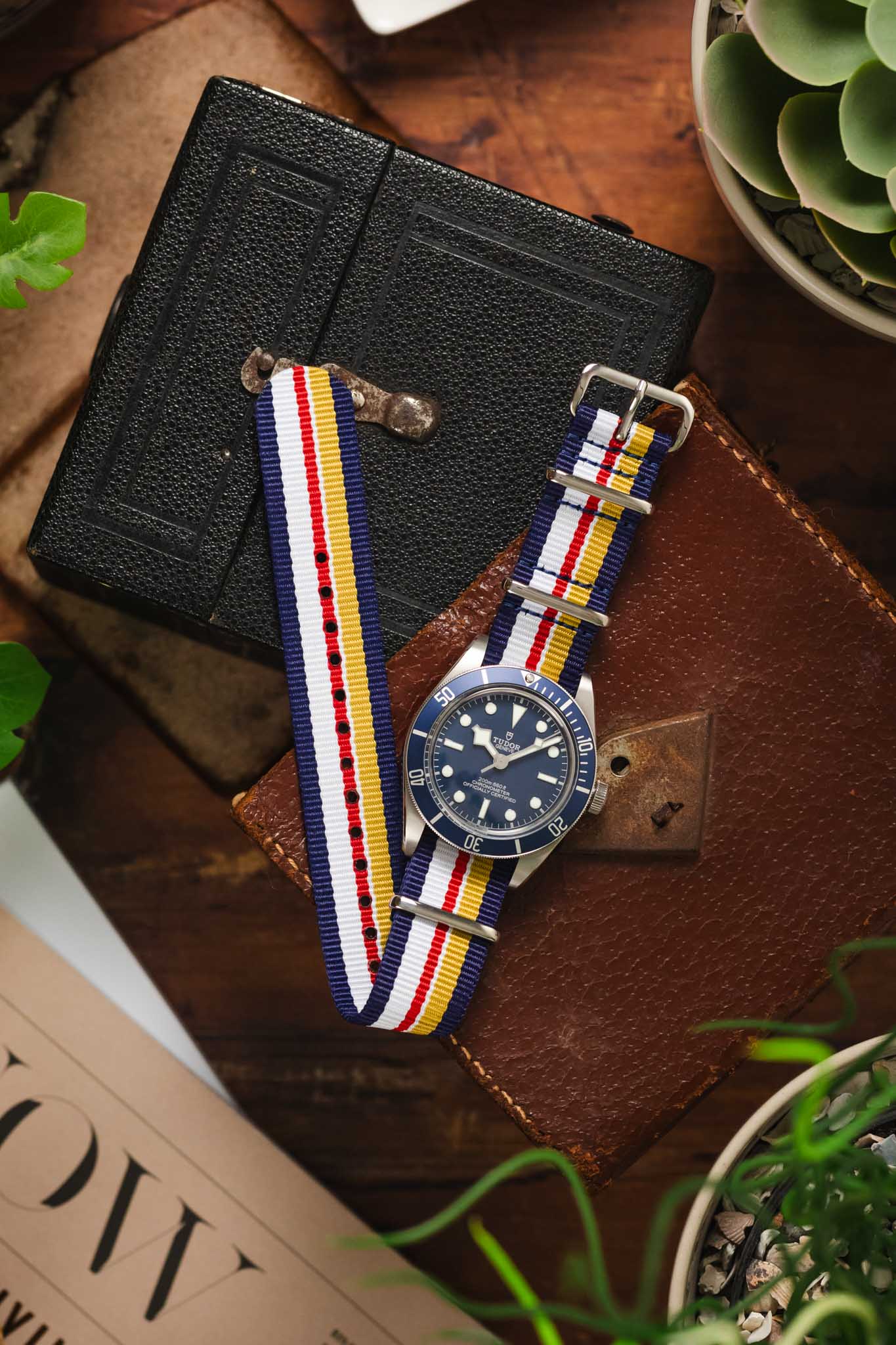 Nylon Watch Strap in BLUE / WHITE / RED / YELLOW Motorsport Stripes with Polished Buckle & Keepers - Image 6