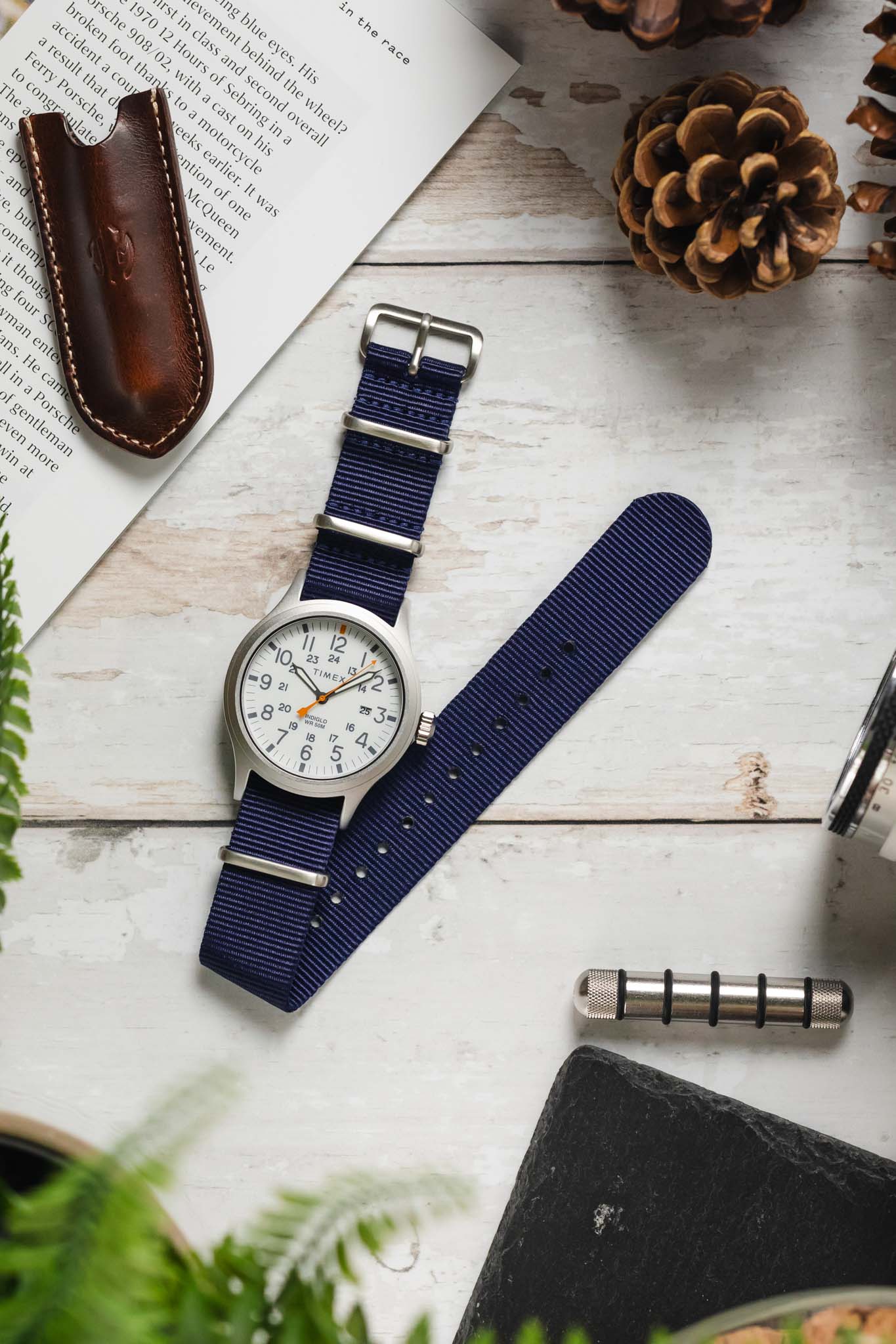 Nylon Watch Strap in BLUE with Brushed Buckle and Keepers - Image 6