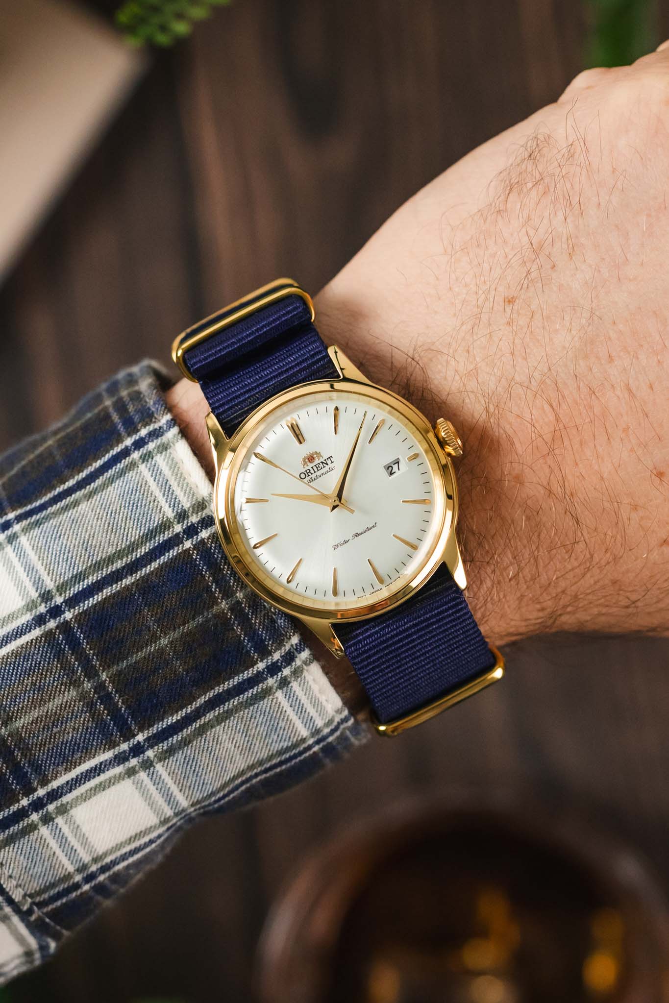 Nylon Watch Strap in BLUE with Gold Buckle and Keepers - Image 2