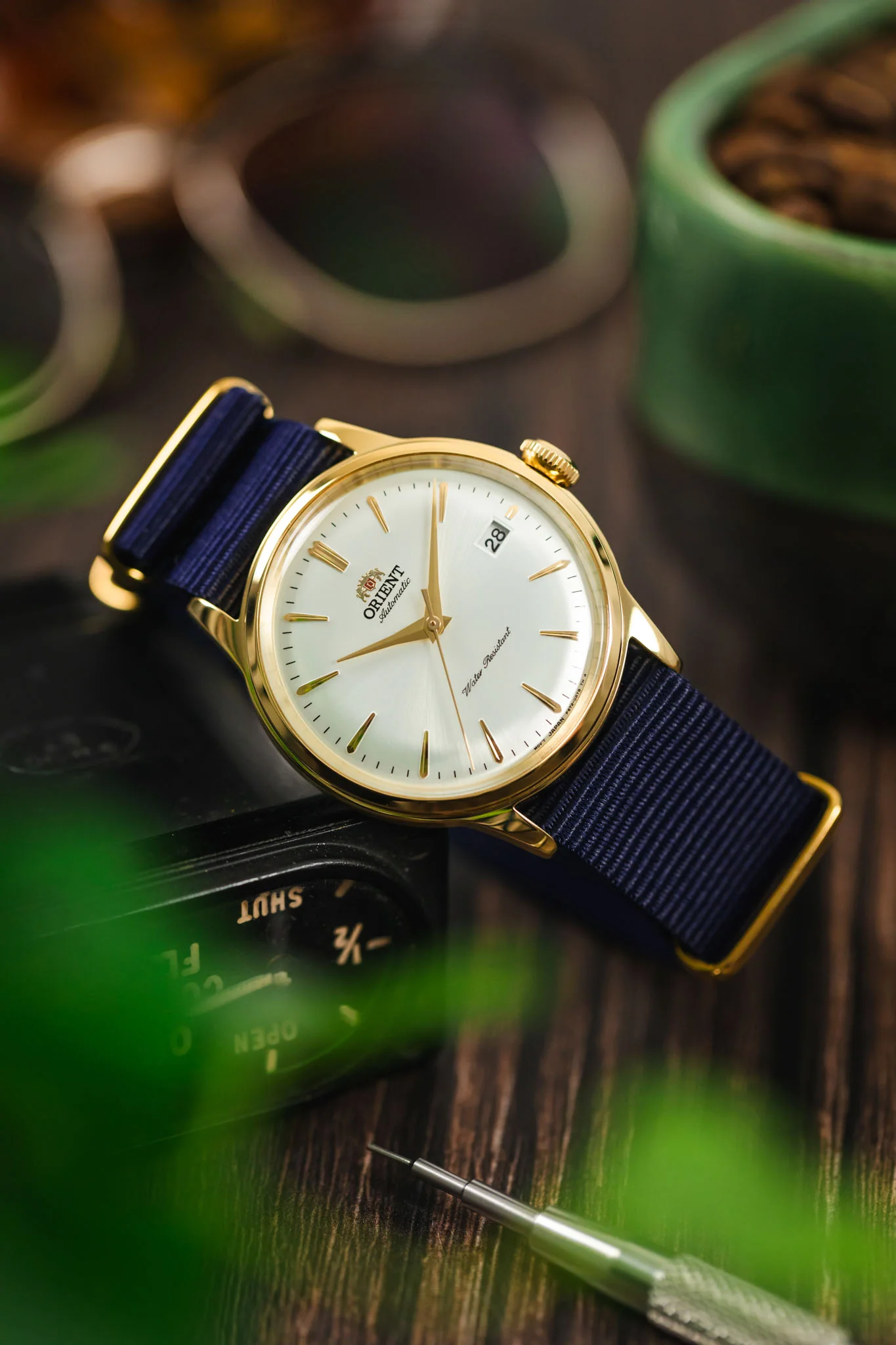 Nylon Watch Strap in BLUE with Gold Buckle and Keepers - Image 4