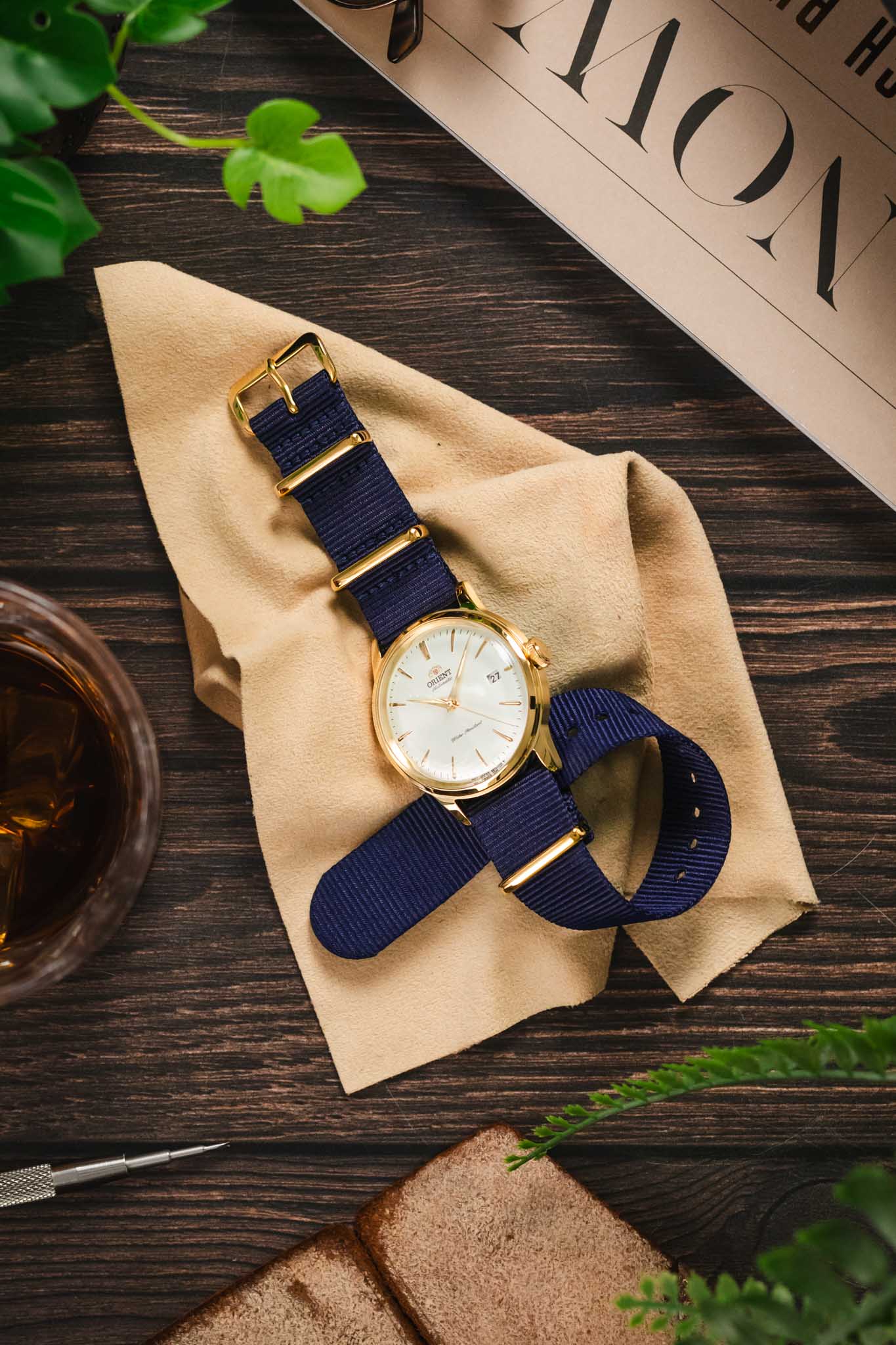 Nylon Watch Strap in BLUE with Gold Buckle and Keepers - Image 6