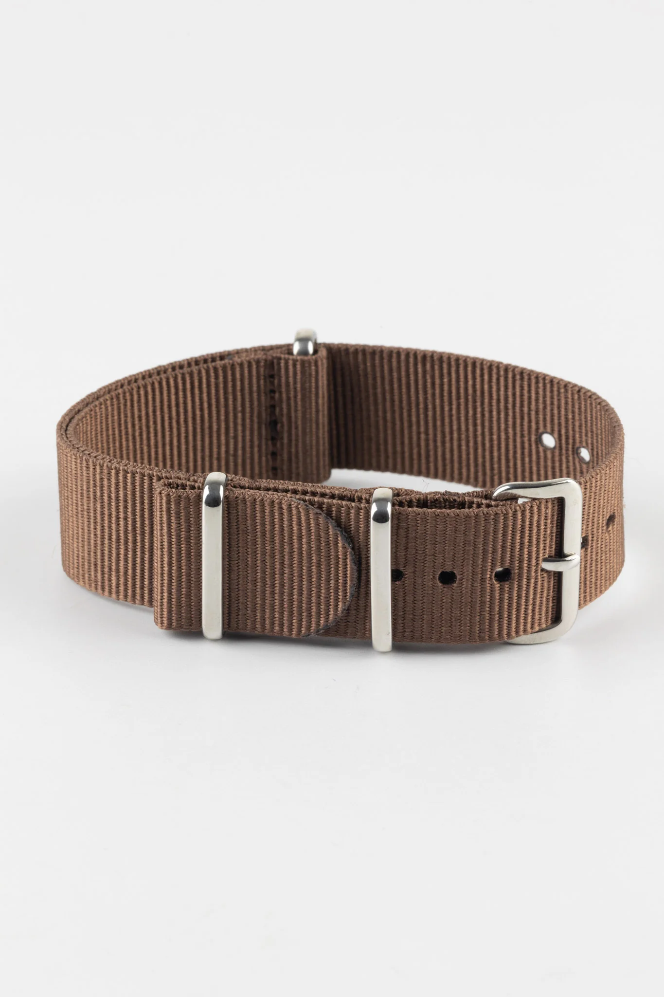 Nylon Watch Strap in COFFEE BROWN with Polished Buckle and Keepers - Image 3
