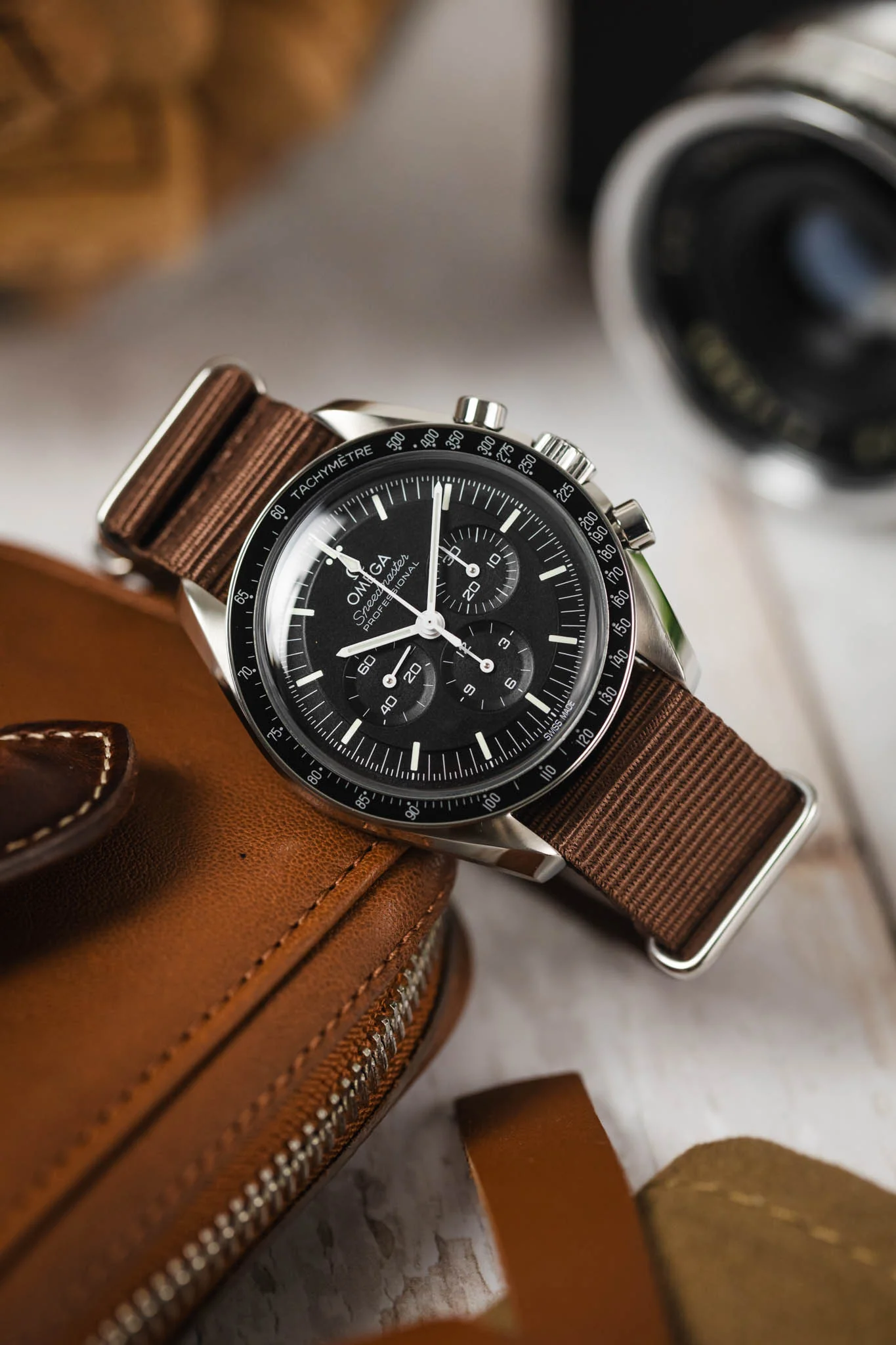 Nylon Watch Strap in COFFEE BROWN with Polished Buckle and Keepers - Image 4