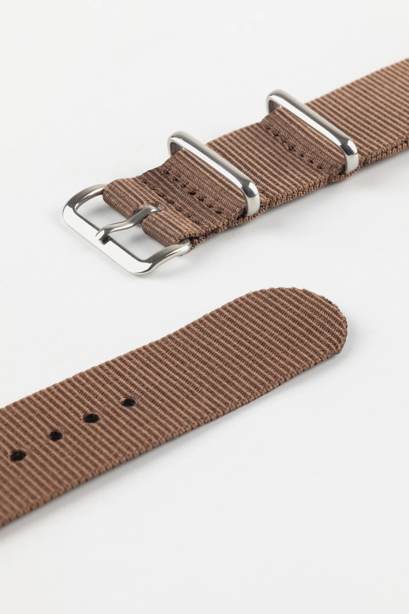 Nylon Watch Strap in COFFEE BROWN with Polished Buckle and Keepers - Image 5