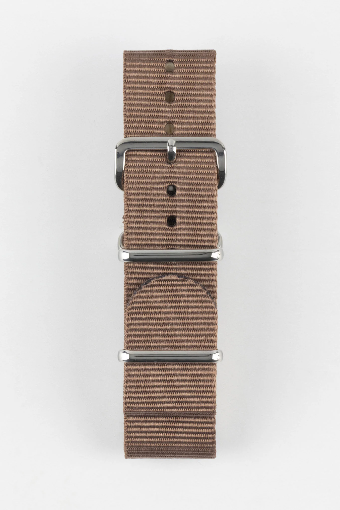 Nylon Watch Strap in COFFEE BROWN with Polished Buckle and Keepers - Image 7